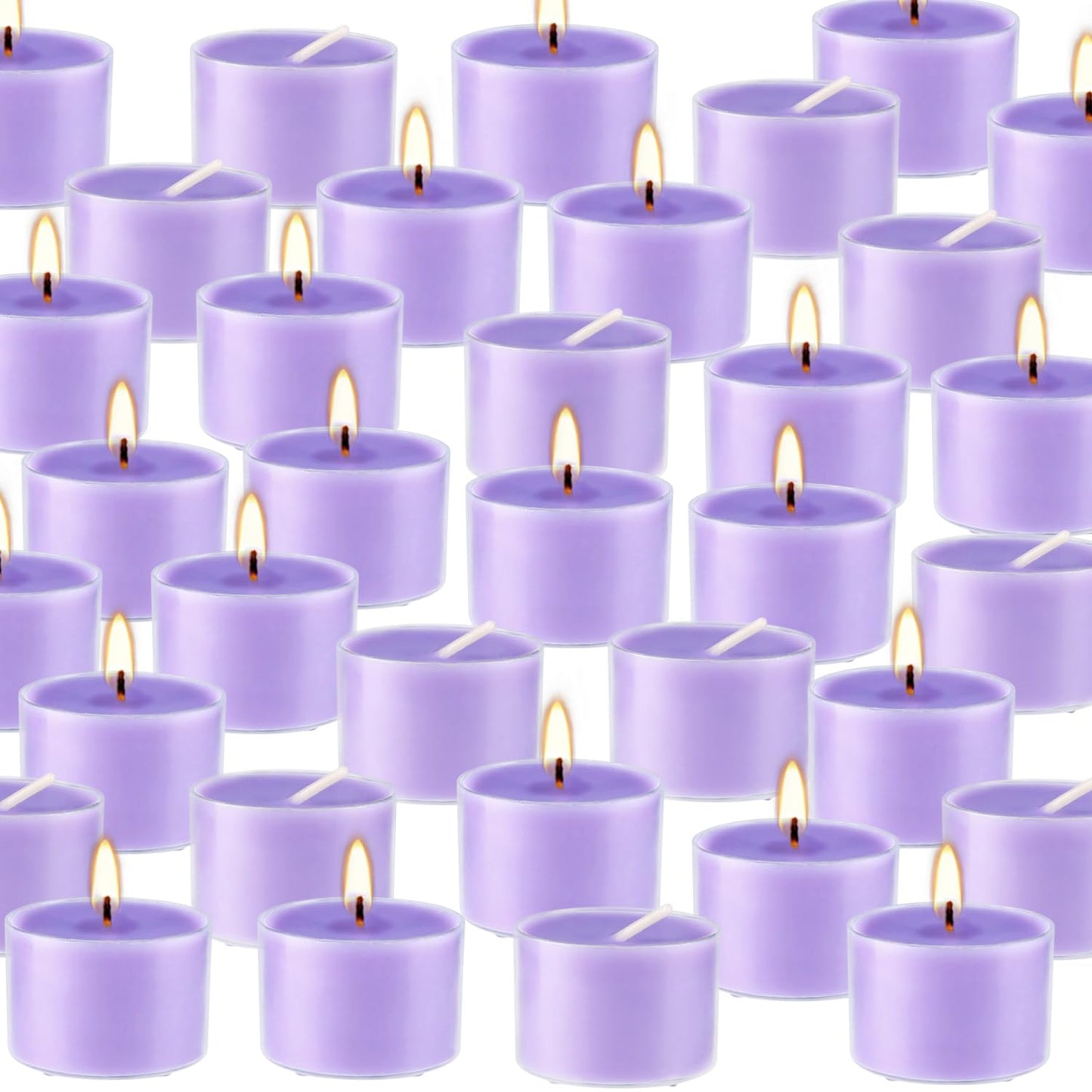 Wfmolcand 50 Pack Bulk Lavender Scented Tealight Candles in Clear Cup, Purple Wax Votive Candle for Birthdays Weddings Churches Anniversaries & More(8 Hour)