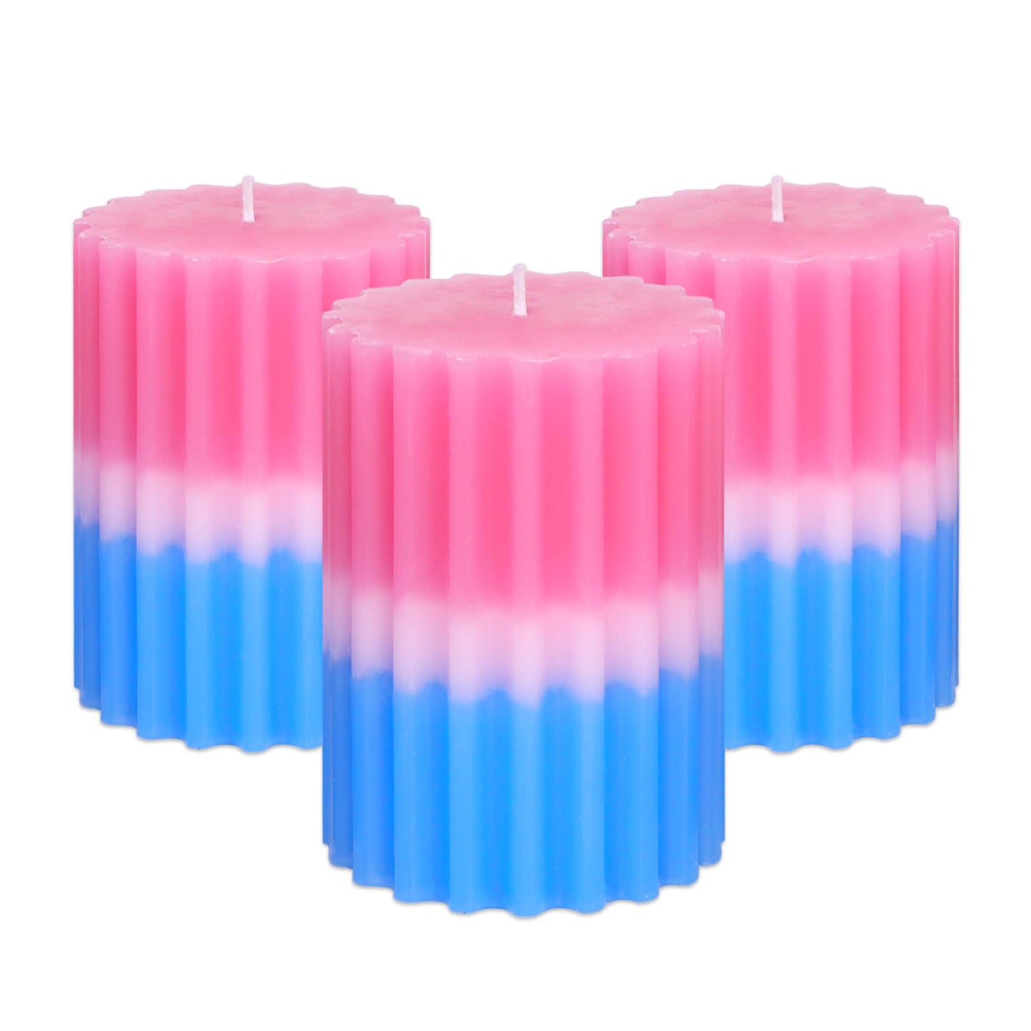 FLAVCHARM Ribbed Pillar Candles Fruity Floral Scented Pink Blue Ombre 3×4 Inch Candle Handcrafted Aesthetic Romantic Aromatherapy Candles for Home Decor Wedding Party Housewarming Gift