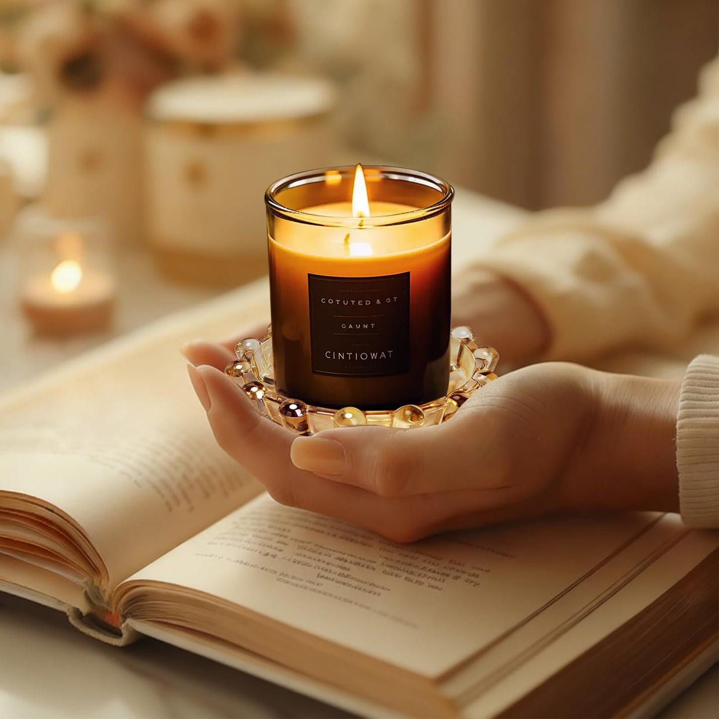 zwzlcfak Bubble Smoky Glass Candle Holder – Modern Anthropologie-Inspired Decor Dish for Small Candles & Diffusers | Stylish Tabletop Accent for Home Bar & Cozy Living Spaces (1, Golden (Amber))