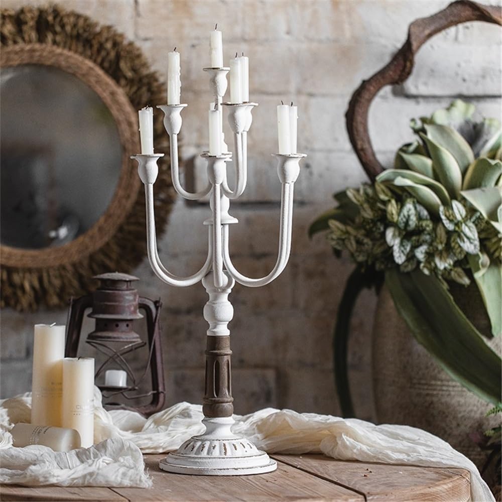 cfycfy987 Candelabra Retro Old Iron Candlestick Ornaments Flower Shop Wedding Western Restaurant Christmas Decoration Props Candle Sticks Holder(White)