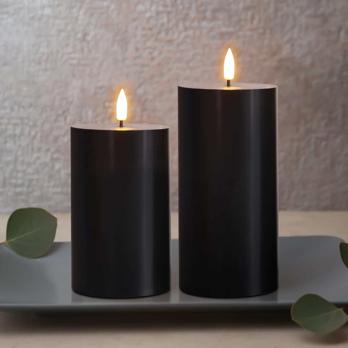 Girimax Black Flameless Pillar Candles with Remote, Flickering LED Wax Candles Battery Operated Set of 3