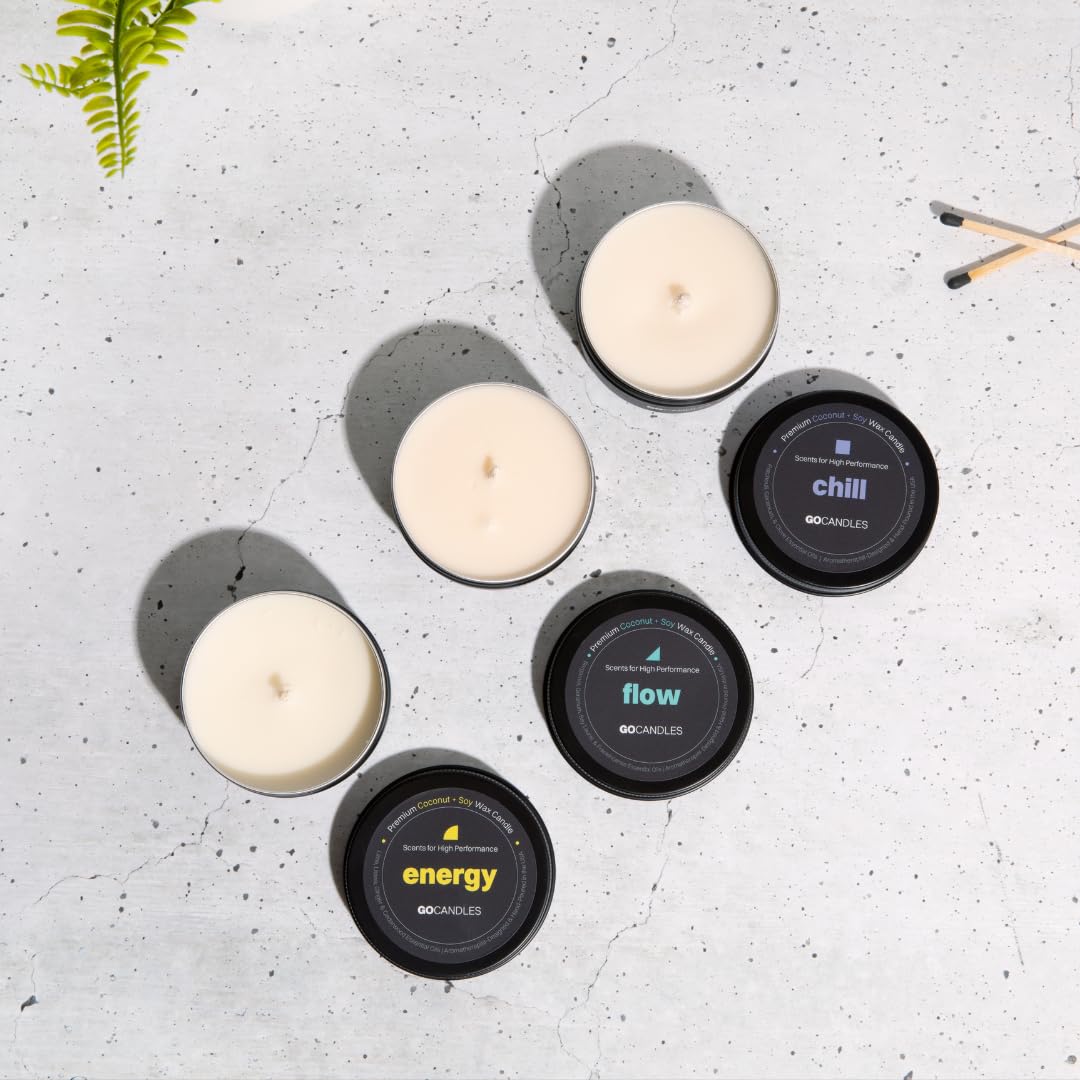 Go Candles Luxury Scented Candle Set for Men | Energy · Flow · Chill | Candles for Home | Aromatherapy | Non Toxic Coconut Soy Wax | Essential Oils | Hand-Poured USA | Candle Gift Set