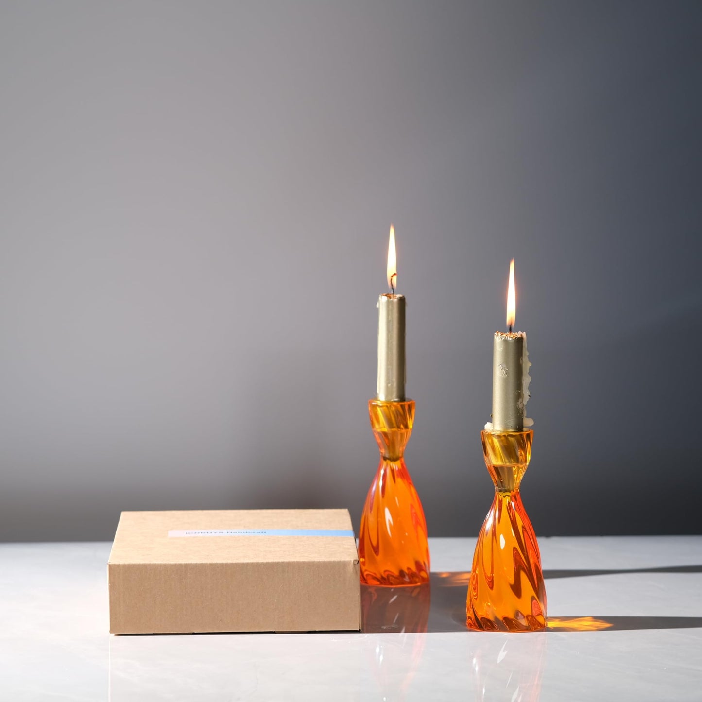 ICNBUYS Twizzle Twist Candle Holder, Decorative Candle Holder for Table Display, Romantic Decoration, Unique Home DÉCOR Aesthetic, Housewarming Gift, Orange Height 5.7 inches Set of 2 - Resin
