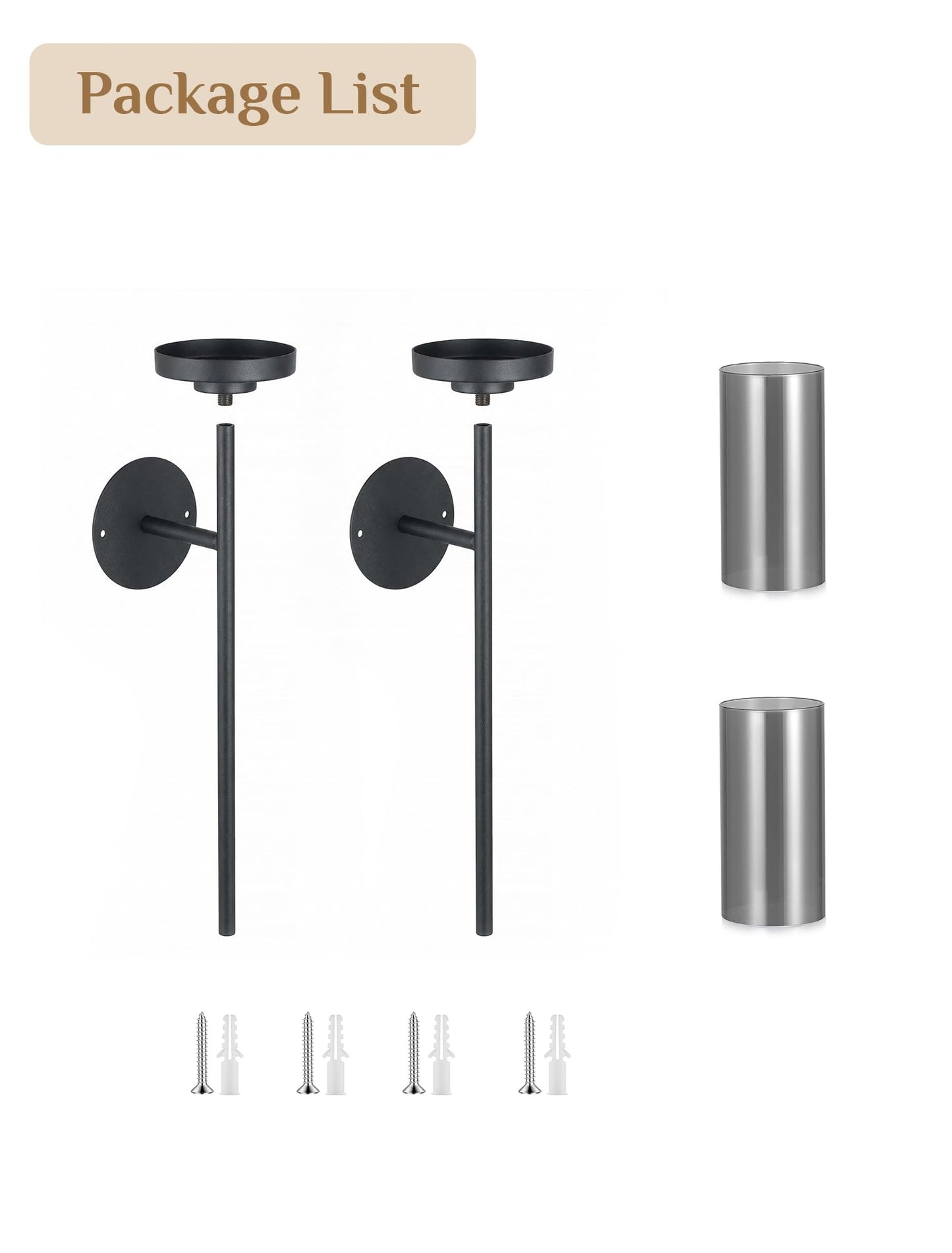 Walasis Black Wall Candle Holder Decor: 22 Inch Metal Long Candle Sconces with Smokey Grey Hurricane Modern Minimalist Decoration for Hallway Living Room Beside Fireplace TV