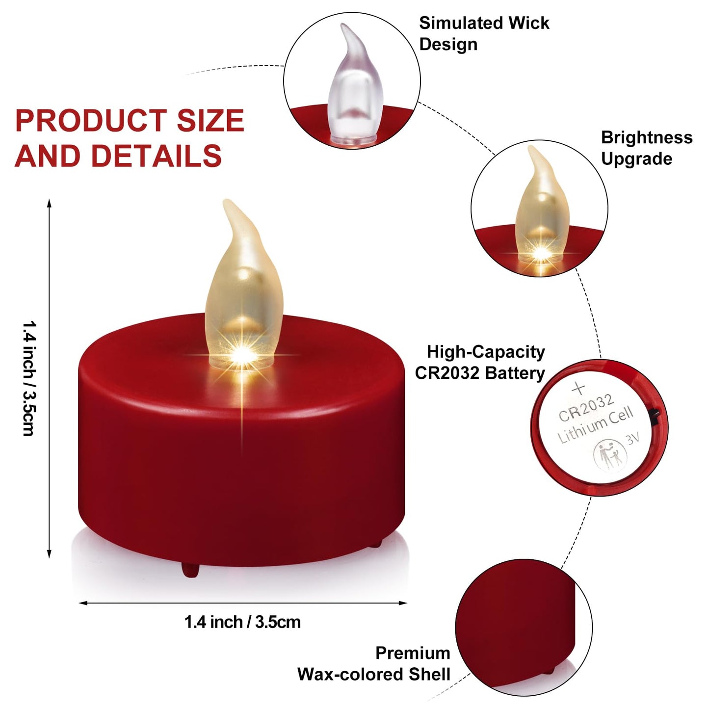 Battery Operated Tea Lights Candles: Flameless Flickering LED Electric Fake Candles Bulk, 100Pack Powered Votive Tealights, Long Lasting 200H+ Bright Red Lamp for Seasonal and Festive Decoration