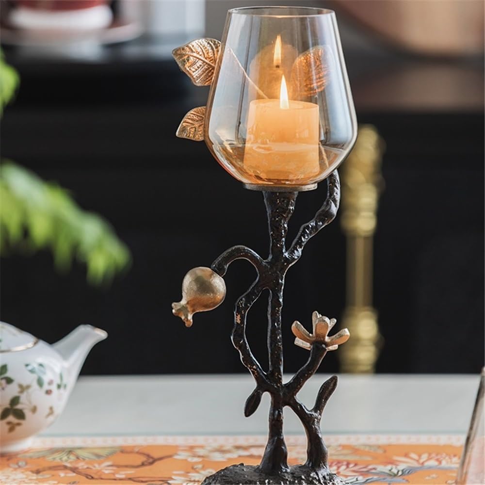 cfycfy987 Candelabra Home Creative Candlestick Ornaments Retro Table Decoration Metal Glass Candle Holder Candle Sticks Holder(Large)