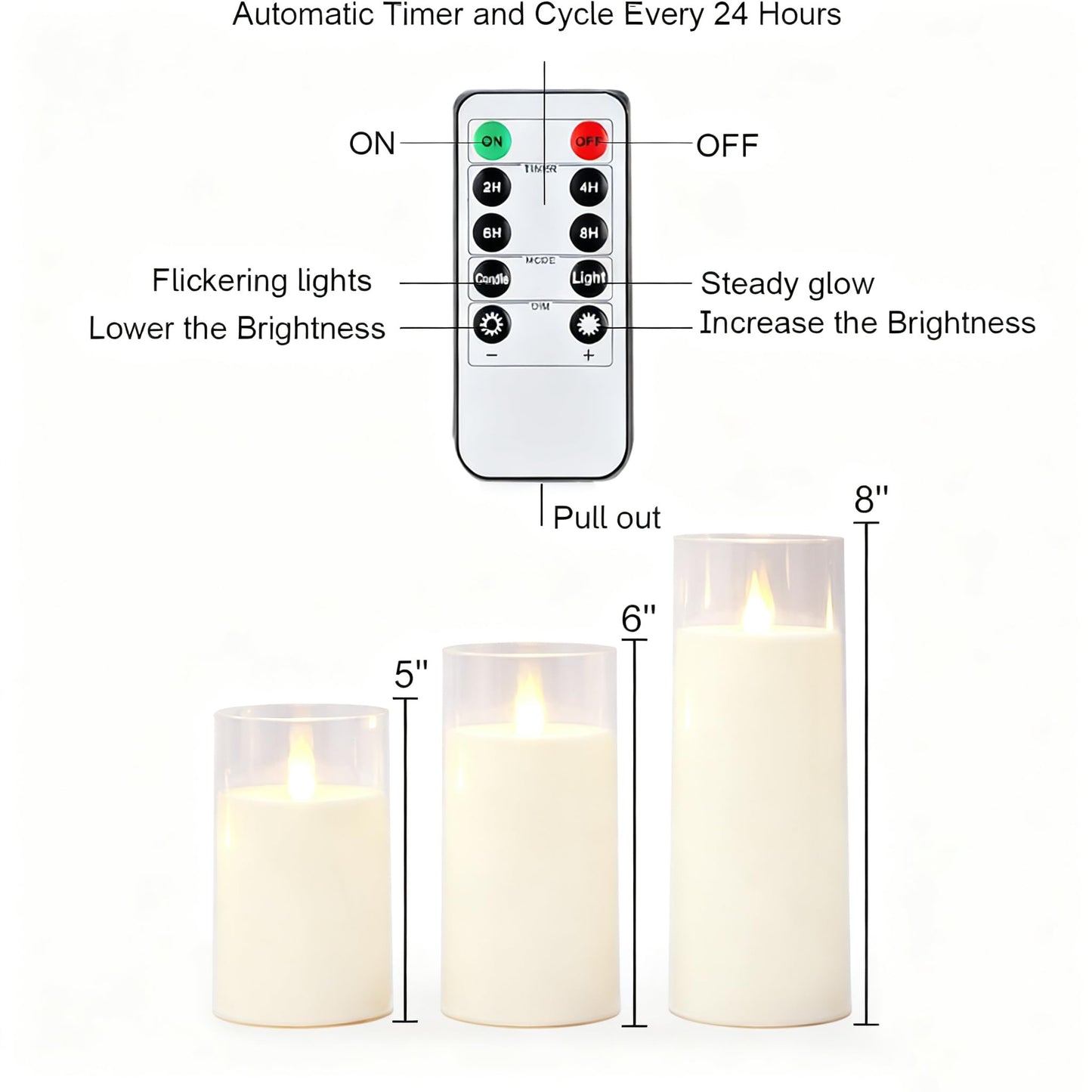 Homemory Ivory Flickering Flameless Candles, Battery Operated Acrylic LED Pillar Candles with Remote Control and Timer, Set of 9