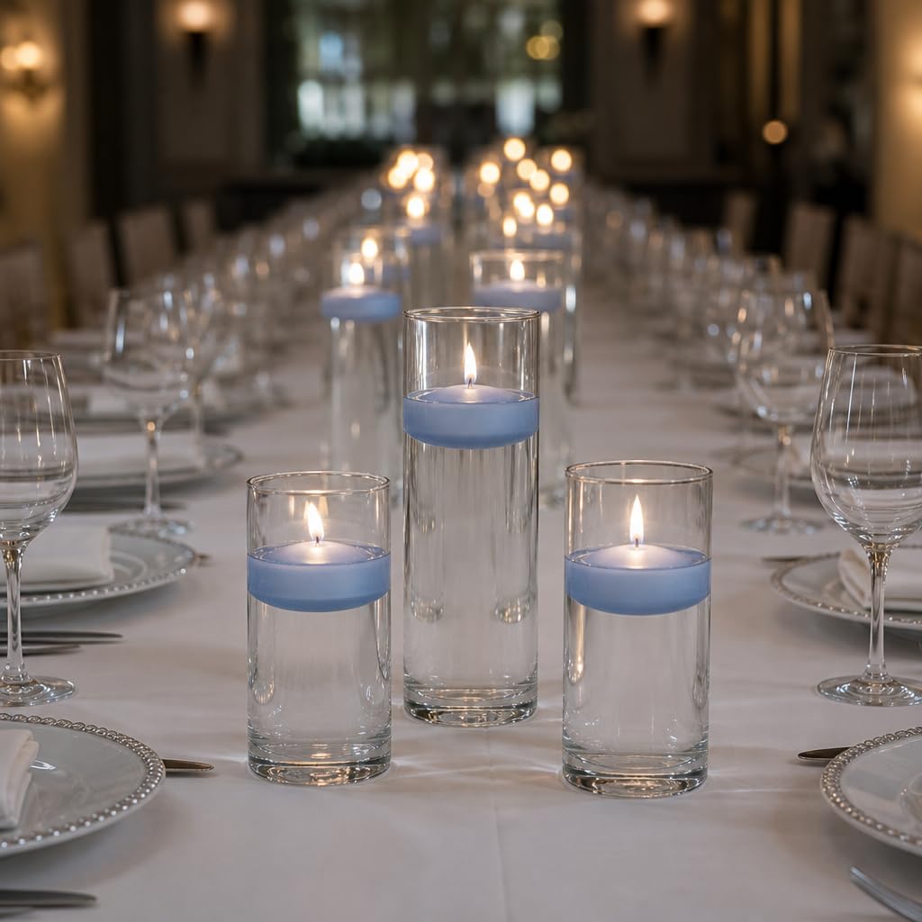 yummi Set of 18 Floating Candles and Cylinder Vases - Periwinkle Blue