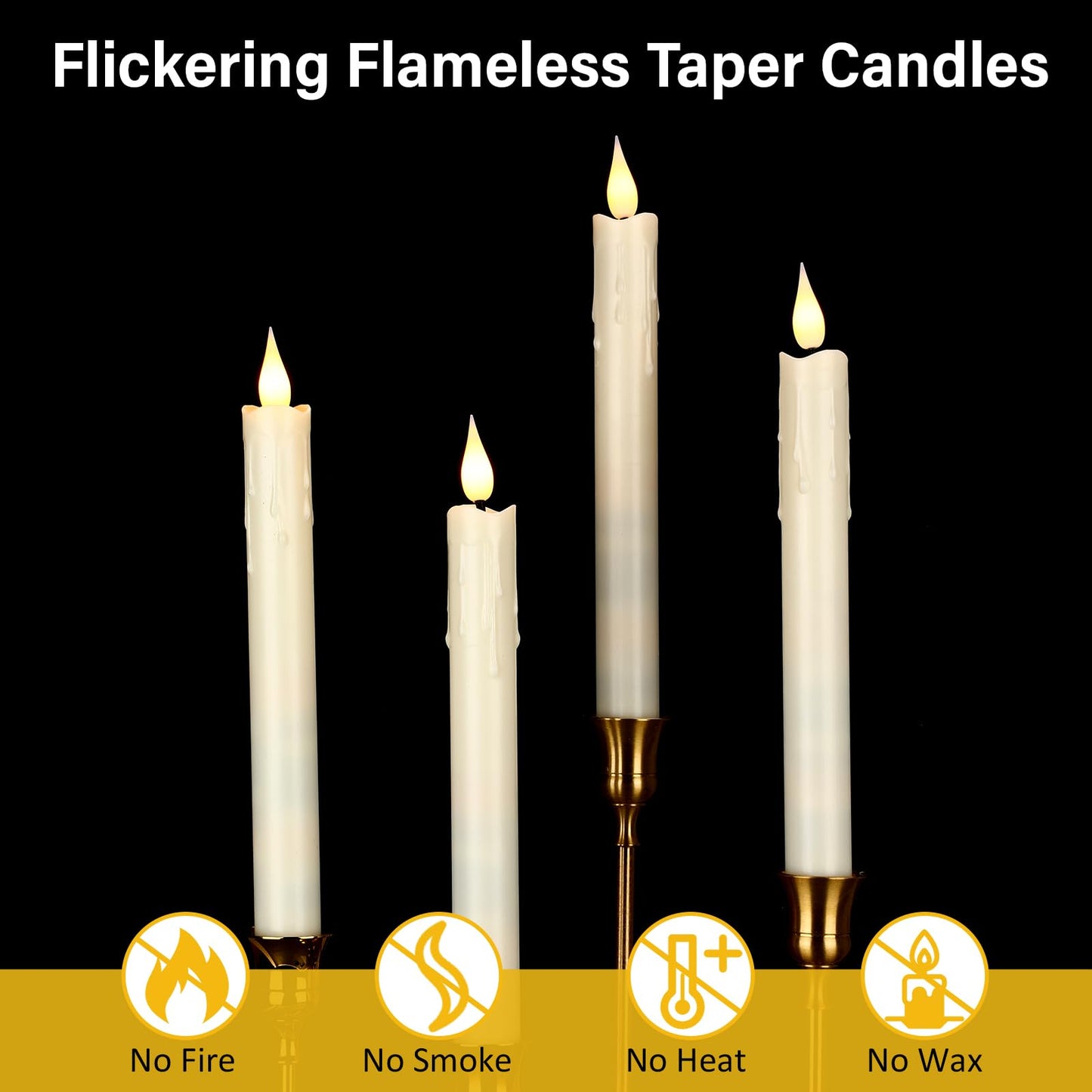 Baquler 24 Pcs 8.8 Inch Ivory Flameless Taper Candles LED Candle Sticks Battery Operated Flickering LED Candlestick Window Plastic Candle for Wedding Halloween Christmas Decor(No Battery)