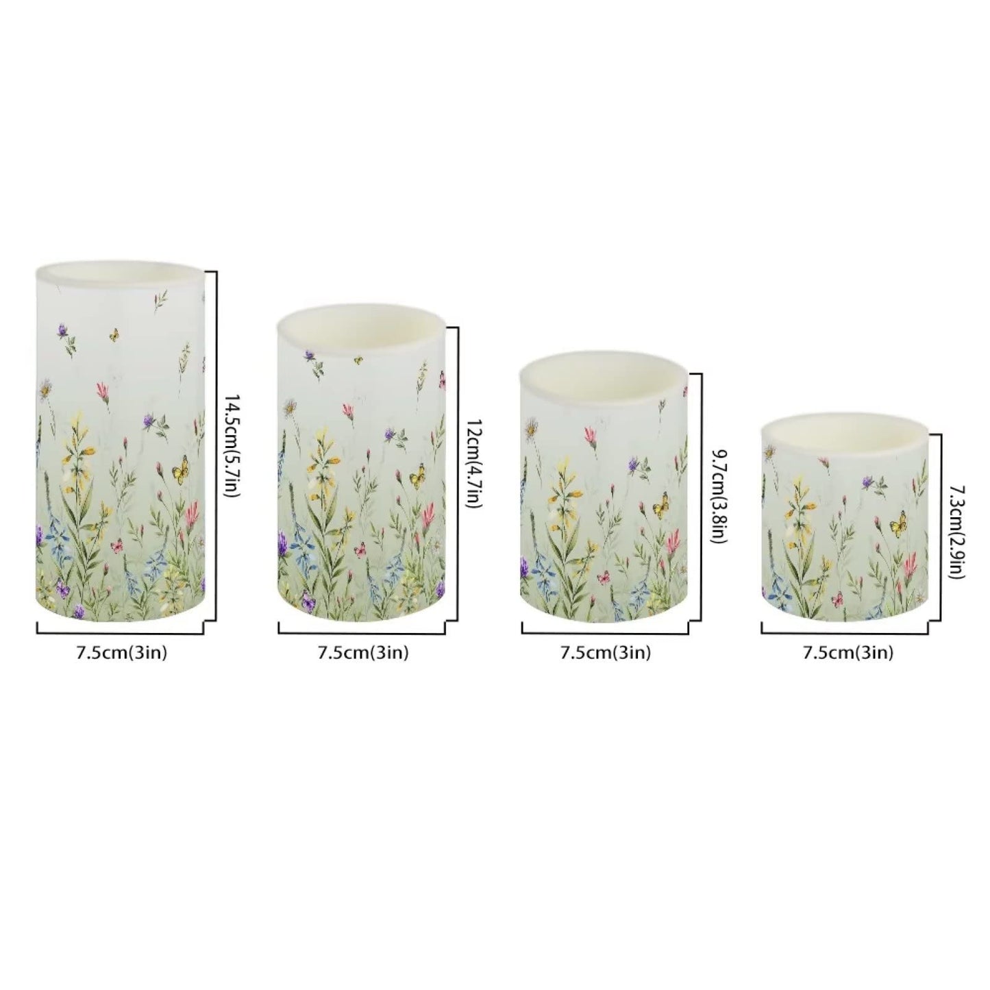 NETILGEN LED Flickering Candles Battery Operated Candles Set of 4 with Remote Control Timer Dancing Flame Pillar Candles Home Table Decoration, Floral Green