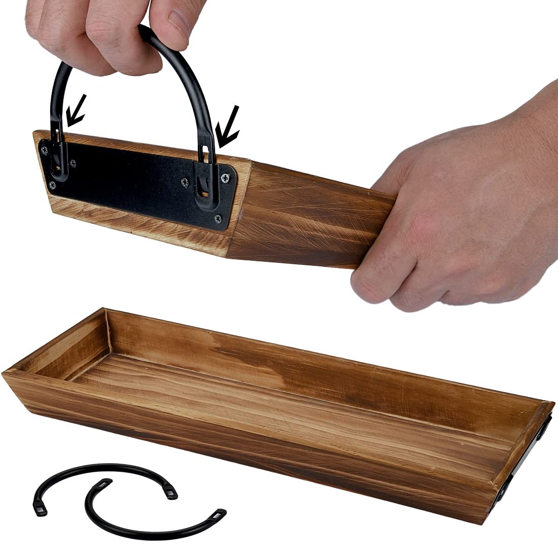 Aglary Wooden Candle Tray, Pillar Candle Holder with Black Metal Handles, Rectangular Centerpiece for Rustic Dining Table,Home Decor Accessories for Kitchen Counter,Coffee Table, Fireplace