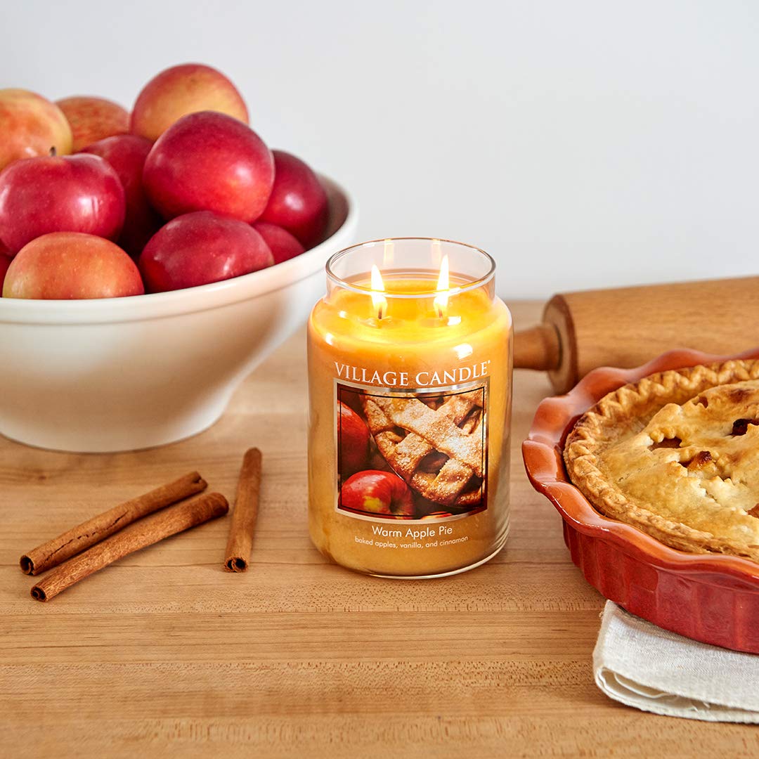 Village Candle Warm Apple Pie Large Glass Apothecary Jar Scented Candle,21.25 oz,Brown,(Pack of 6)