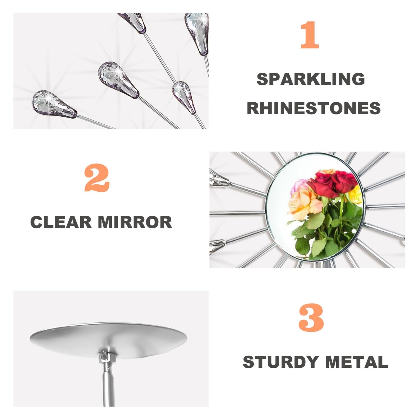 ZEXUIRU 2 Set Starburst Candle Sconces for Wall Decor Living Room Bedroom Dining Room Metal Bling, Crystal, Mirrored Modern Wall-Mounted Candle Sconce Holders Hanging Decor-Silver 13in