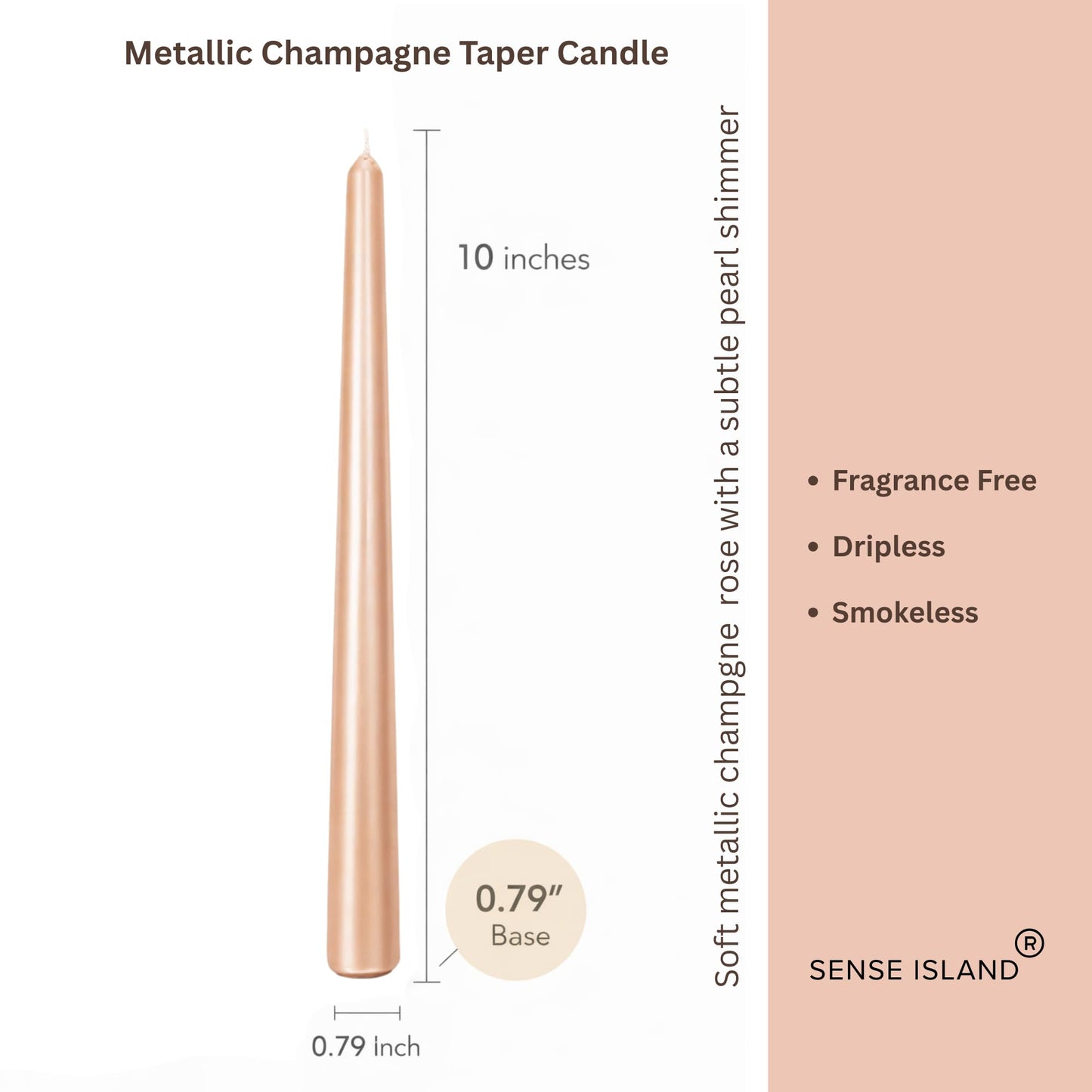 Champagne Taper Candles 10'' with Pearl Shimmer – Set of 4 | Dripless & Smokeless | Fragrance Free | Gold Gift Box | Elegant Table Candles for Home Decorations, Wedding Receptions Events