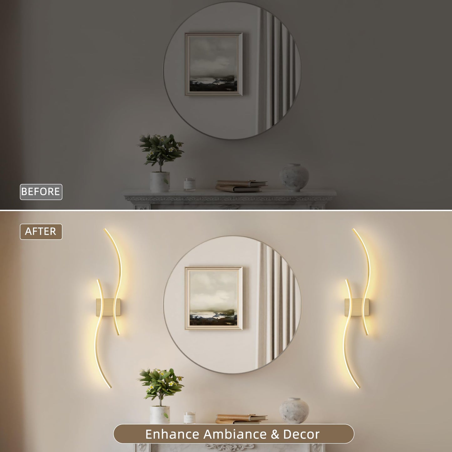GLOTHOR Battery Operated Wall Sconce Set of 2, Dimmable Modern LED Rechargeable Wall Light with Remote Control, Wall Decor for Living Room, Hallway, Quick Install, No Electrician Required