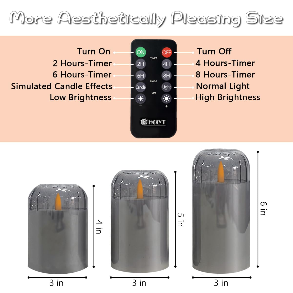 LEDHOLYT Rechargeable Jar Flameless Candle, Flashing LED Pillar Real Wax Candle with Remote Control and Timer, Black Pumpkin Glass Electronic Candles for Room Decoration, 1 Set of 3