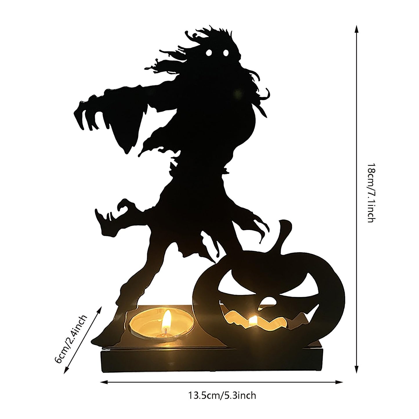 Halloween Gothic Candle Holder Pumpkin Skull Black Iron Decorative Candlestick Holder Mystical Dark Horror Candle Stand for Fireplace Room Garden Decor Table Centerpiece Decoration