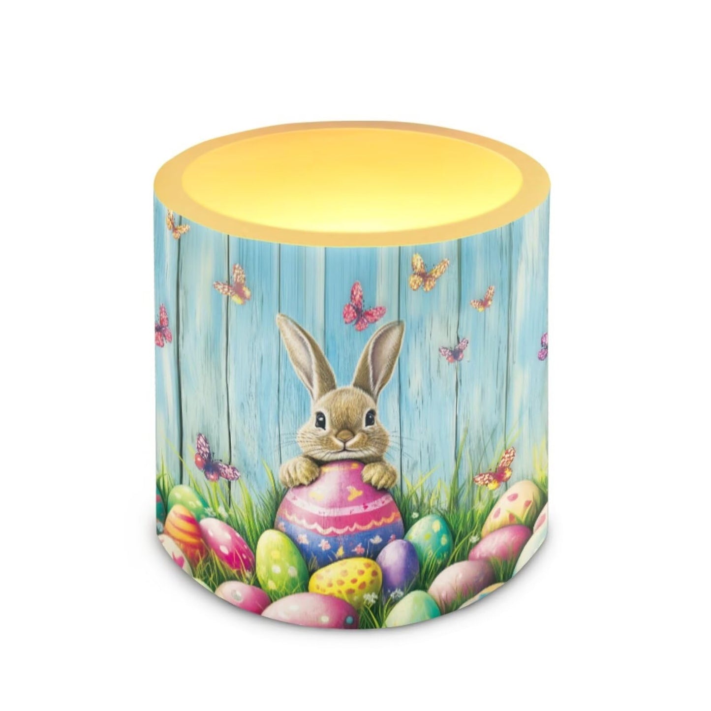 Merkmak 4 Pack Easter Day Flameless Candles with 18-Key Remote Battery Operated Candles with Timer Control LED Pillar Tea Lights for Party Home Decoration, Easter Egg Bunny Butterfly