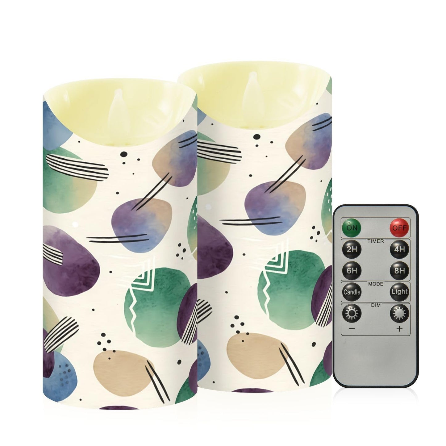 Gravopti Abstract Dots 2 Pack Flameless LED Pillar Candles with Remote & Timer, Battery Operated, Flickering Wax Candle for Wedding, Romantic Home & Party Decor