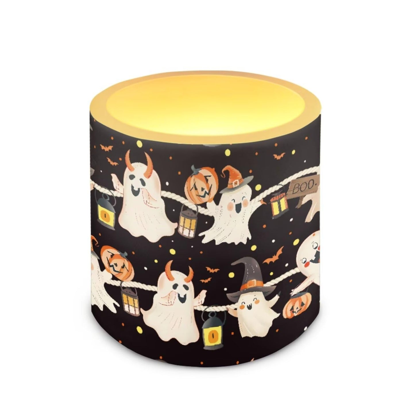Merkmak 4Pcs LED Candles Halloween Pumpkin Ghost Flickering Flameless Candles with Remote and Timer Battery Operated Pillar Tea Lights for Indoor Outdoor Party Home Decor