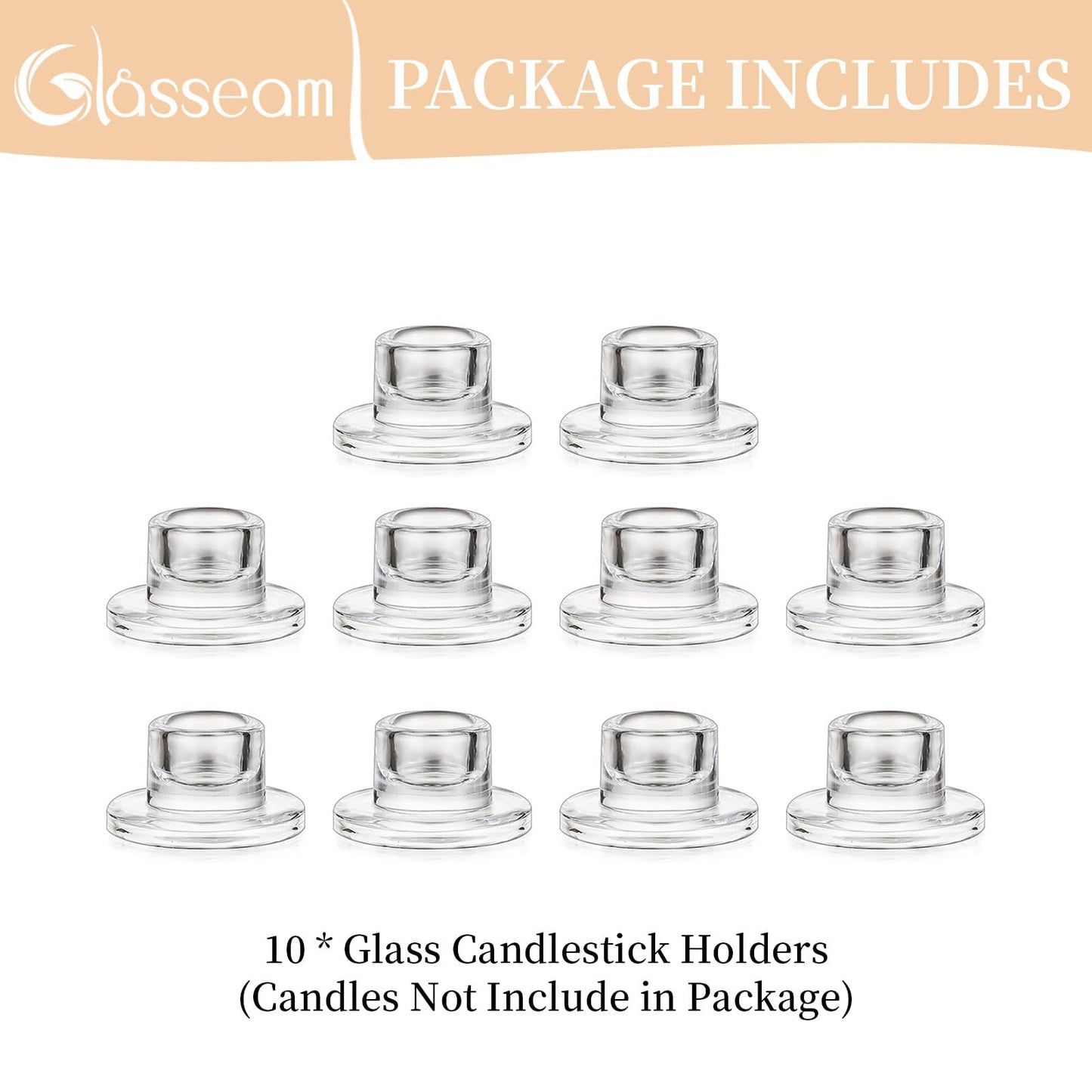 Glasseam Glass Tapered Candlestick Holders: 10Pcs Small Taper Candle Holders Bulk Clear Candle Sticks Holder Decor Short Modern Candle Holder for Table Centerpiece Wedding Christmas Dinner Party