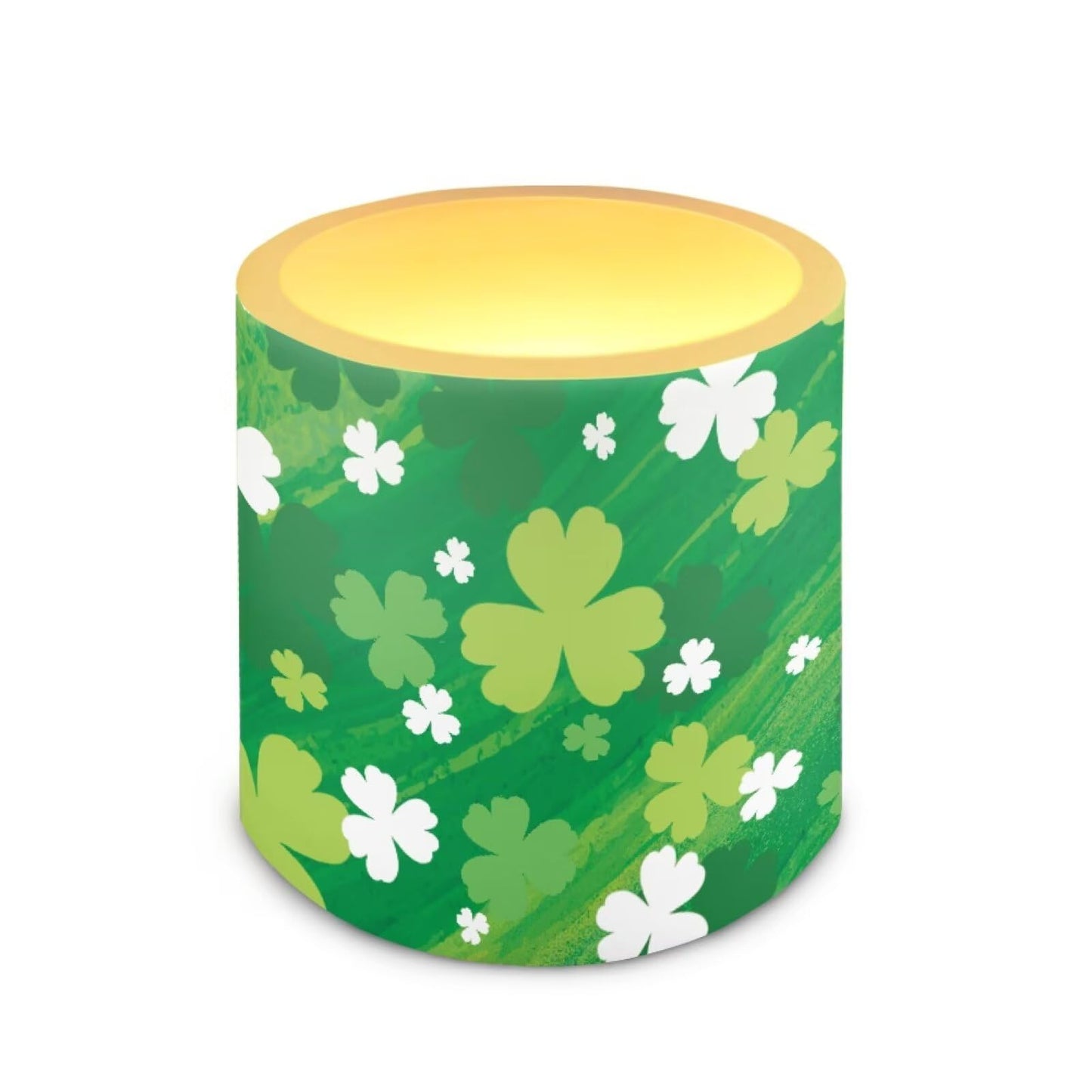 Merkmak Set of 4 Painting Shamrocks Flameless Candles Battery Operated LED Candles with Timer, St Patricks Day Real Wax Tea Lights for Patio Porch Party Home Decorations
