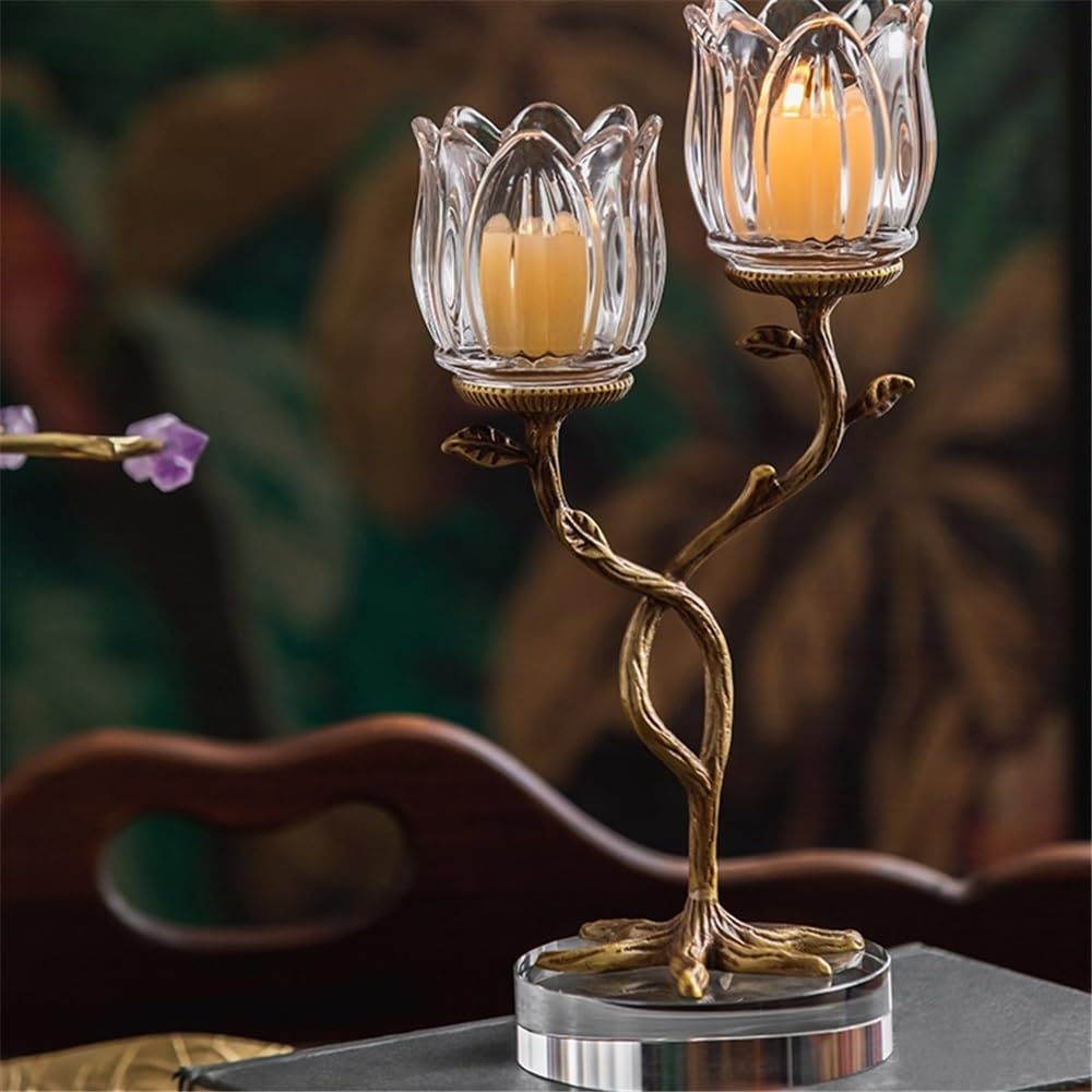 YUHUAWF Candle Holderss Light Luxury Creative Home Brass Crystal Glass Candlestick Entrance Table Advanced Ornaments Aromatherapy Candle Holder Decorative Candlestick