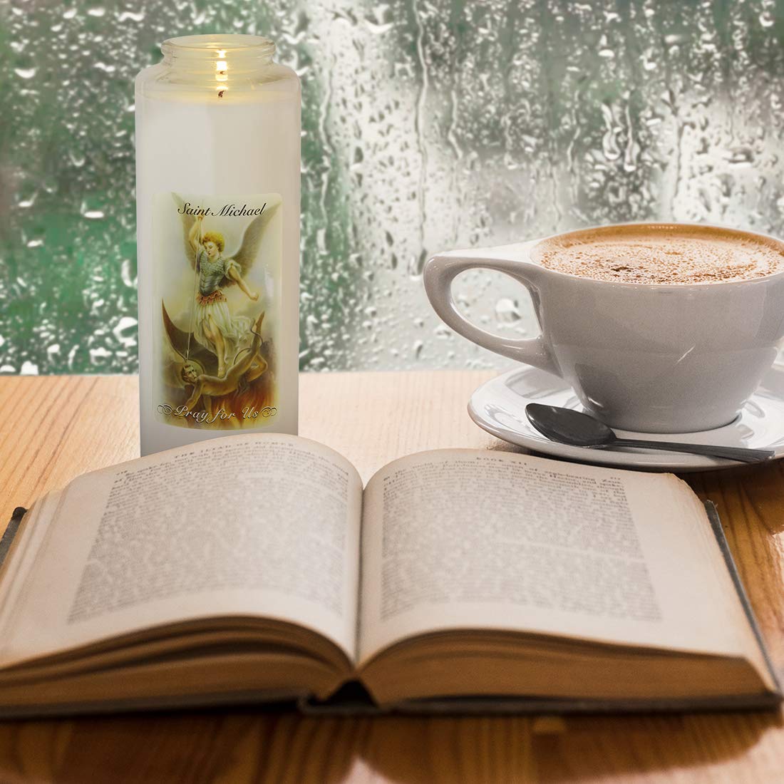 Root Candles 7-Day Clear Glass Devotional Prayer Candle, Saint Michael