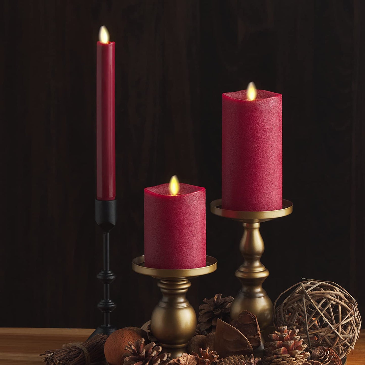 Luminara - Flameless LED Battery Operated Flickering Pillar Candles - Red - Pack of 1-3x6.5 - Realistic Moving Flame Real Wax Indoor/Outdoor Decor
