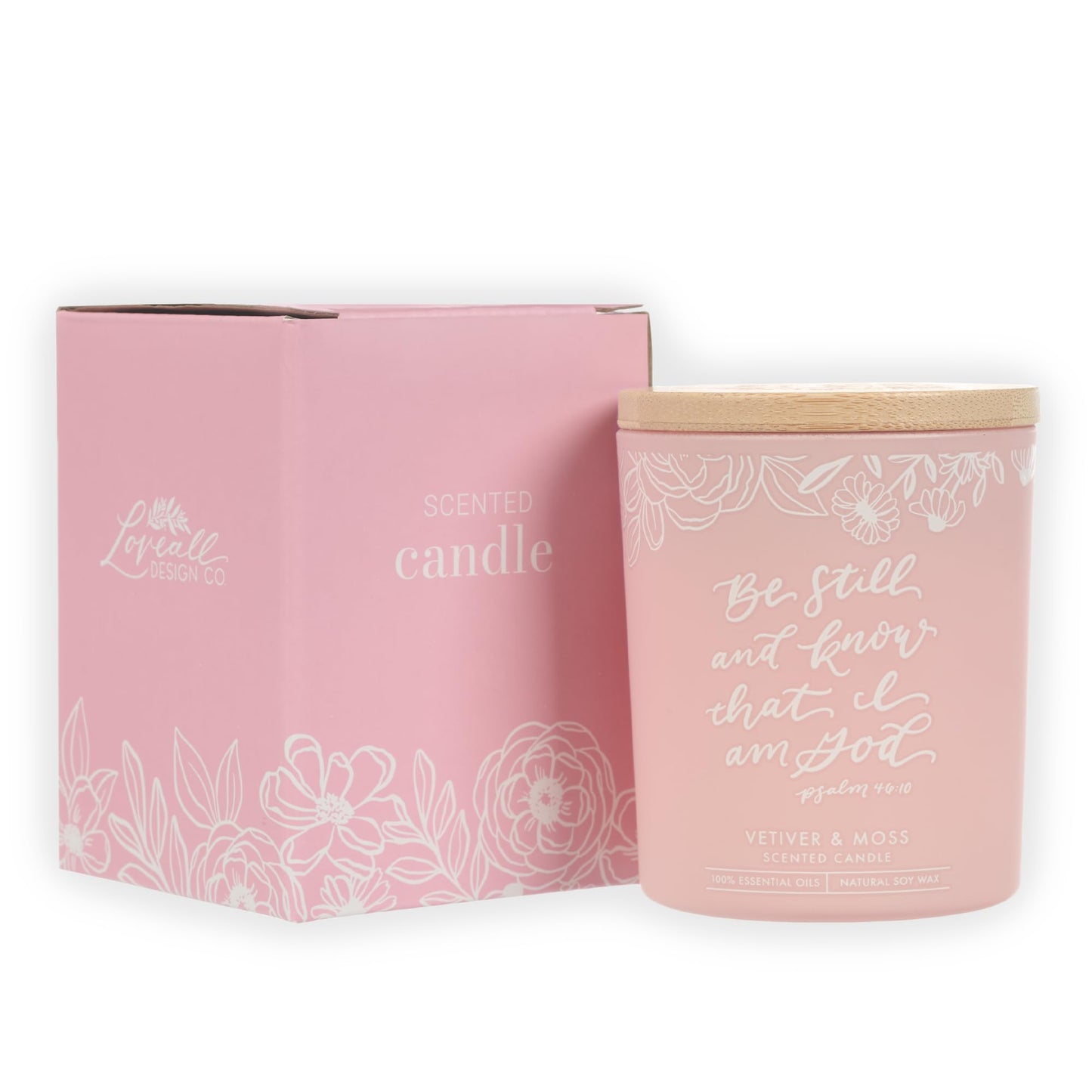 Christian Art Gifts Soy Wax Scented Candle: Be Still & Know Bible Verse, Vetiver & Moss Scent, Pure Essential Oils, 4.5 oz, Up to 20 Hours Burn Time, Glass Jar w/Bamboo Lid, Women's Encouragement Gift