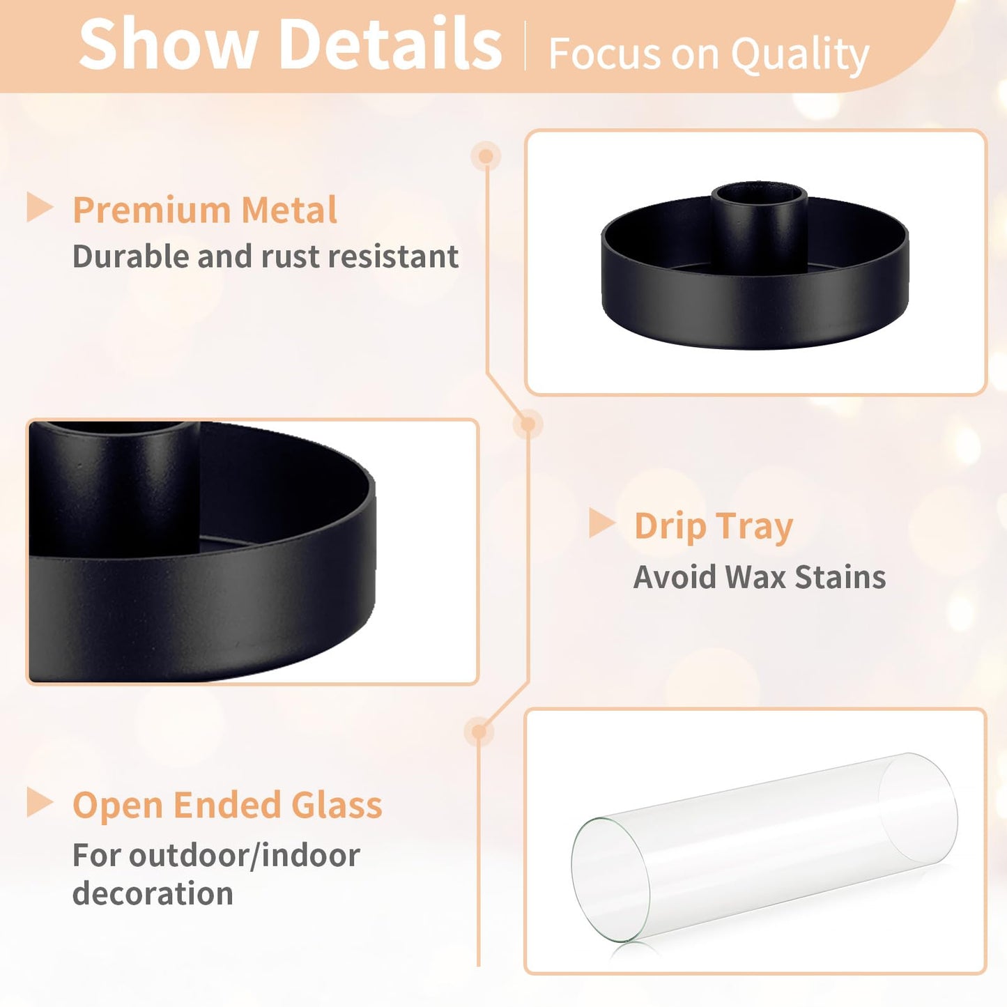 NUPTIO Black Taper Candle Holders: 10 Pcs Bulk 11.81 inch Tall Hurricane Glass Candlestick Tapered Holder Windproof Modern Clear Candles Stand for Outdoor & Indoor Wedding Party Holiday Centerpiece