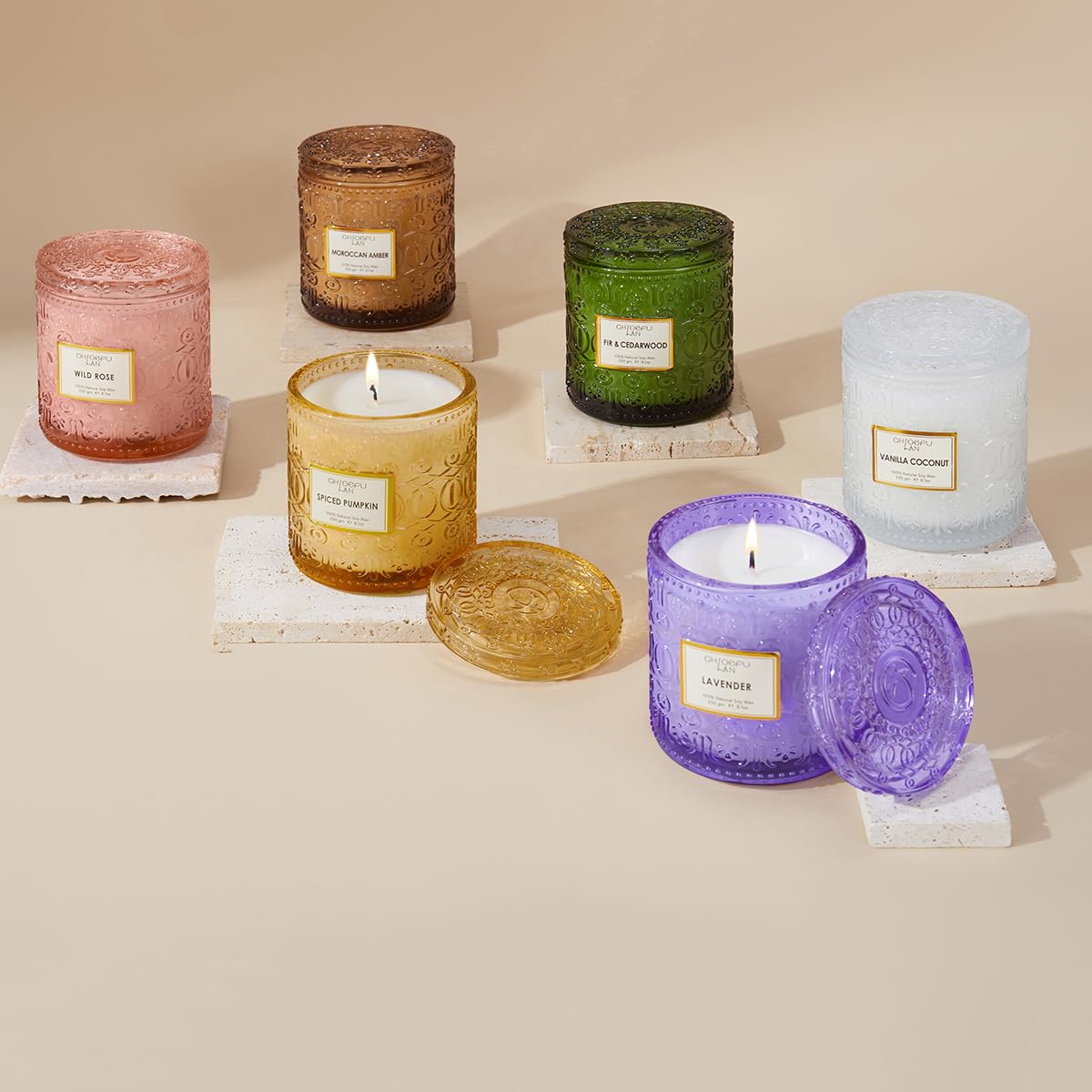 Chloefu LAN Amber Candles for Home Scented, Gifts for Women & Men, Luxury Glass Jar Candle, Natural Soy Wax, Home Decor, 55 Hours Long Burning, 8.1 oz