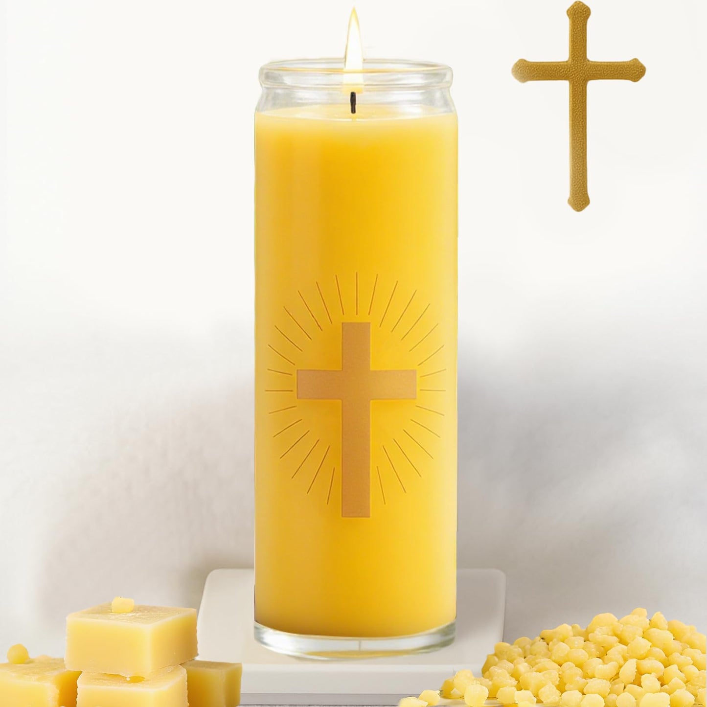 Pure Beeswax Prayer Candles - 7 Day Devotional Candles in Glass with 100 Hours Long Burn Time, Honey Fragrance Religious Candles Catholic for Memorials, Vigil, Church