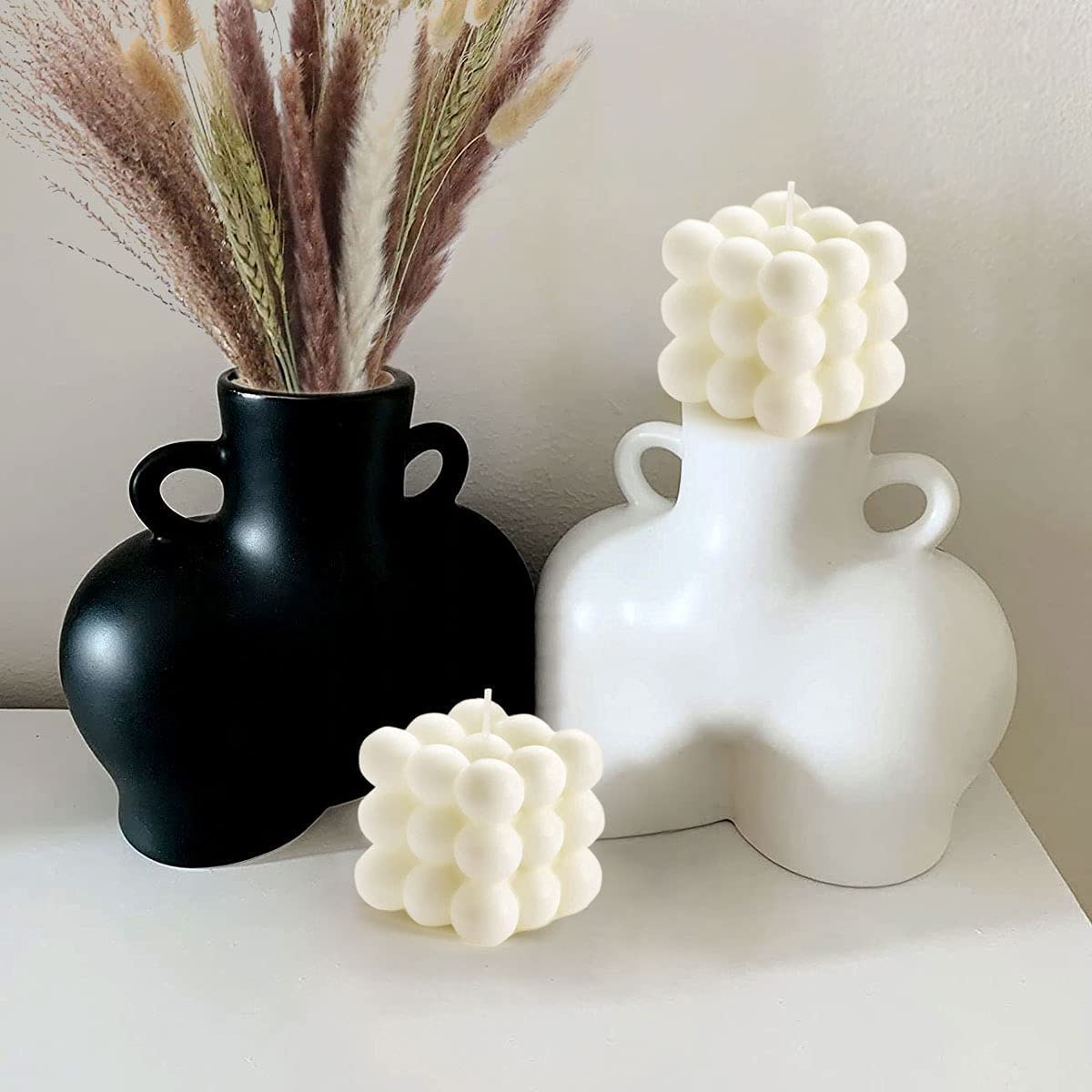 2PCS Bubble Candles, Vanilla Scented Soy Wax Bubble Cube Shaped Decorative Candles, Aesthetic Decor for Bookshelf, Coffee Table & Bathroom Floating Shelf, Decor & Gifting