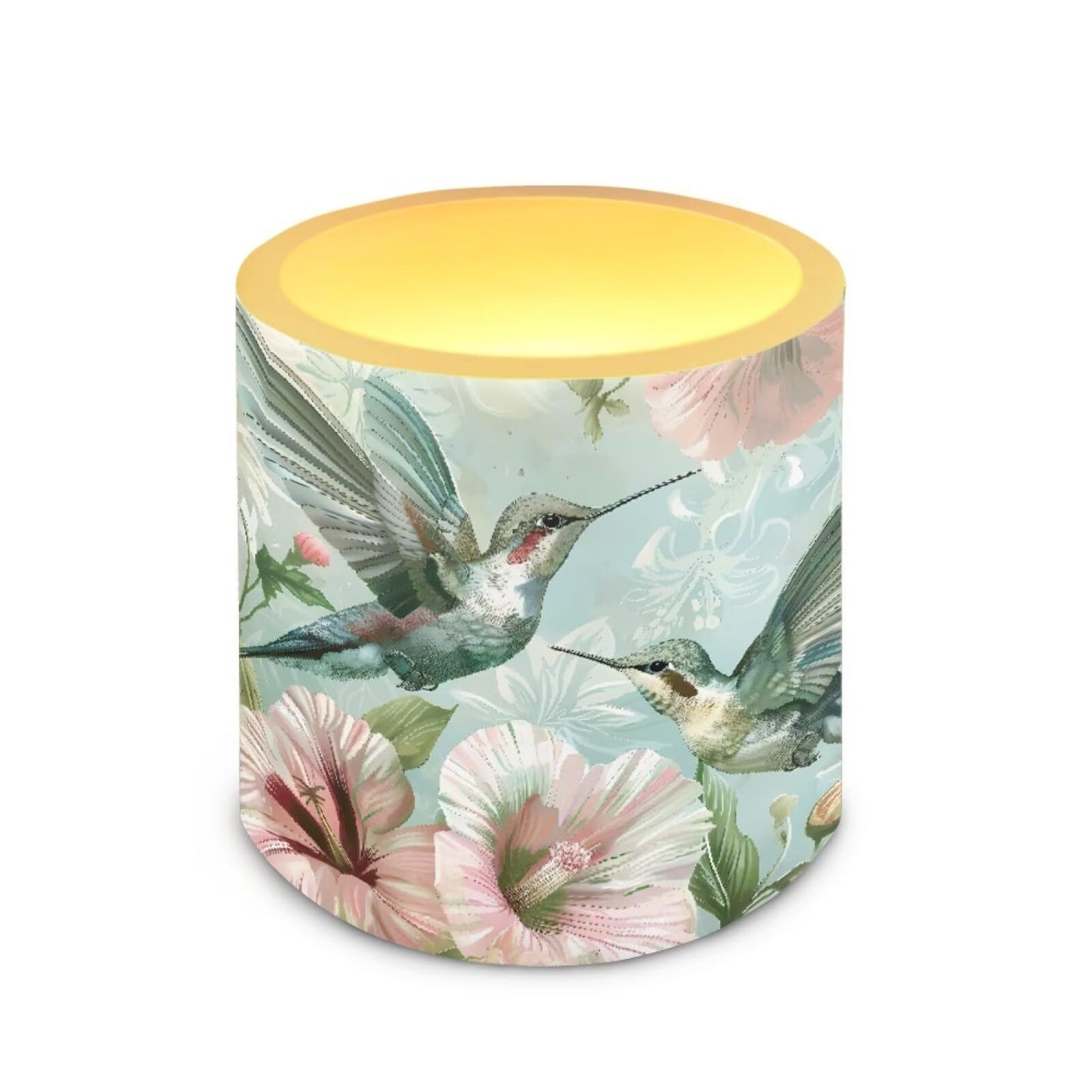 Merkmak 4 Pack Flameless Candles with Remote Battery Operated Pillar Candles with Timer, Boho Floral Hummingbird LED Elictric Tealights for Banquet Home Decorations