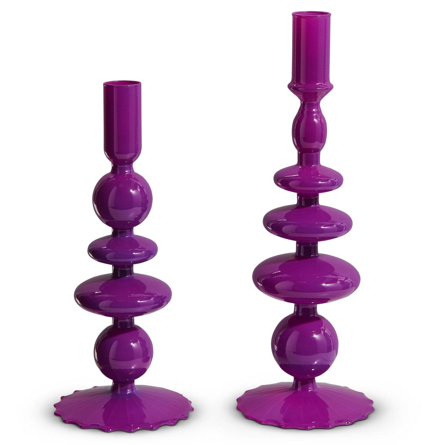 RAZ Imports Candlestick Holder for Tapered Candles 10.25 Inch Glass Solid Purple Bubble Tiered Set of 2