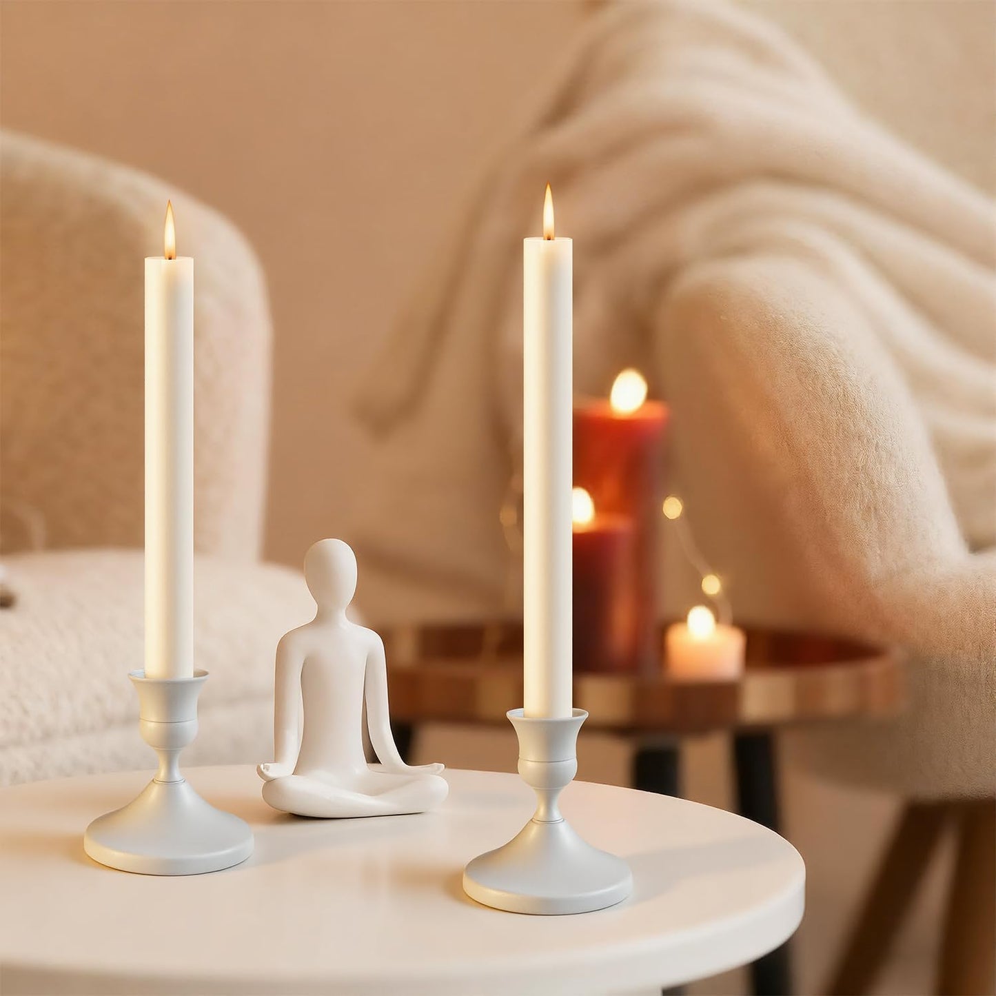 Candle Holders White Set of 6, Vintage Metal Candlestick Holders for Dinner Room Table Centerpiece, Low Metal Candles Sticks for Wedding Centerpieces Christmas Birthday Party