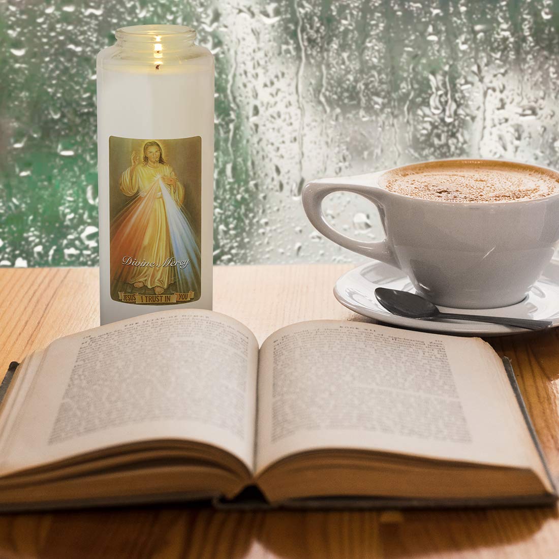 Root Candles 7-Day Clear Glass Devotional Prayer Candle, Divine Mercy