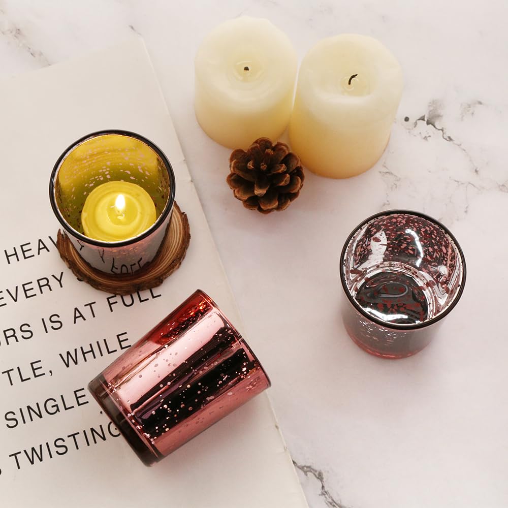 BTGLLAS Pink Mercury Glass Tea Light Holders Set of 36 - Elegant Votive Candle Holders for Weddings, Showers and Home Decor - Perfect for Table Centerpieces and Parties (Glass, Pink)