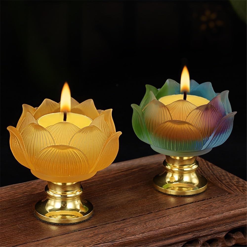 Candlestick Holders Ancient Glass Candlestick Household High Foot Lotus Candle Holder Decoration Candle Holders(Yellow)