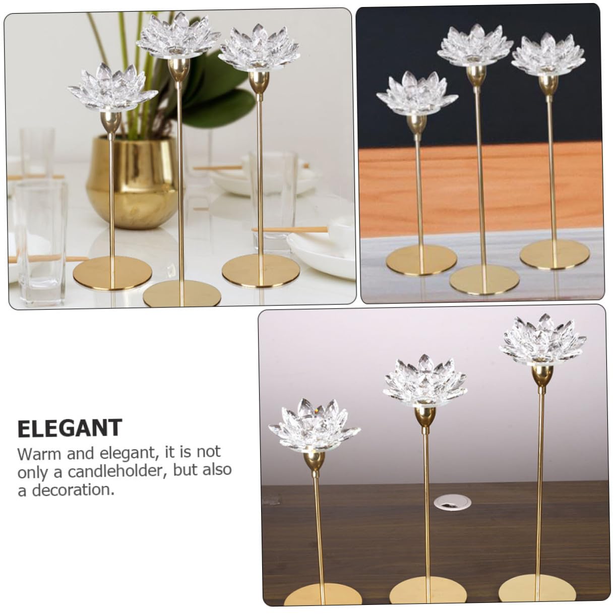 VOSAREA Crystal Lotus Candleholder Metal Candlestick Ornament Small Gold Decorative Candle Stick Holder for Wedding Table Centerpiece Home Décor