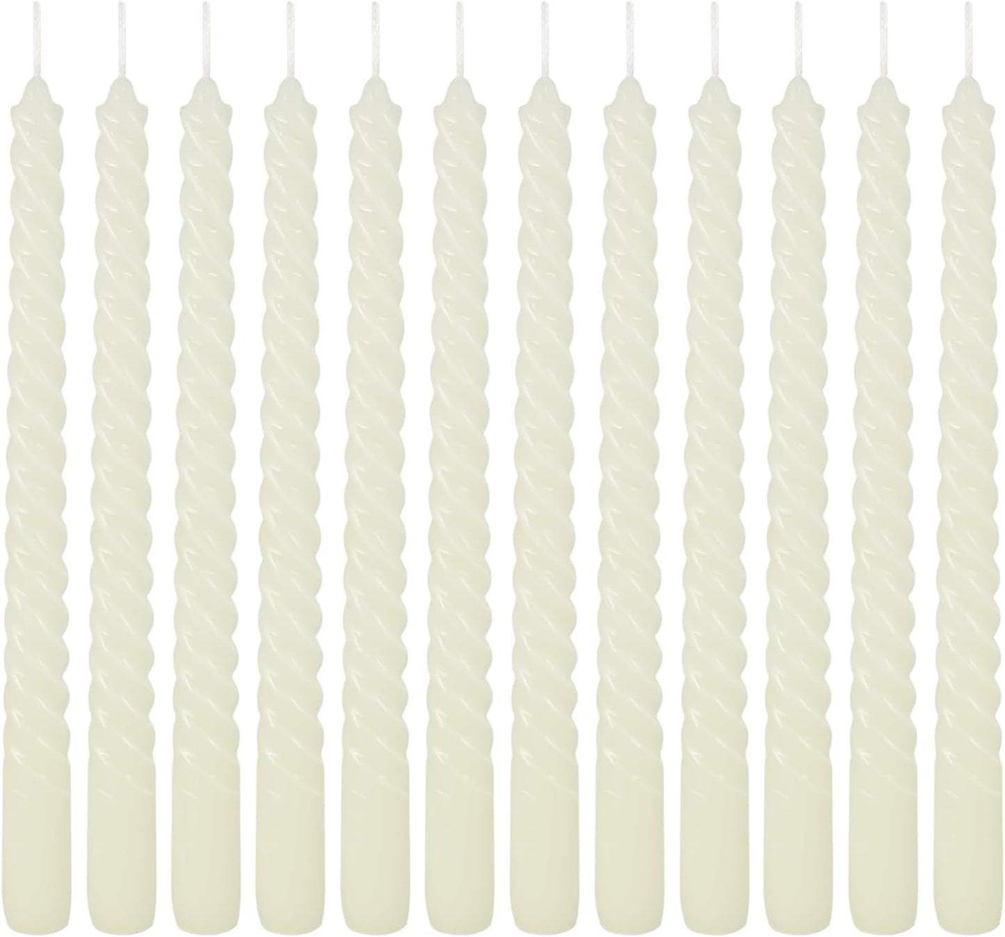 WPONSZU 10 Inch Ivory Spiral Taper Candle Set of 12 Pack Unscented Dripless Candlesticks for Valentine's Day,Dinner,Party,Brithday,Wedding,Christmas,and Home Decoration