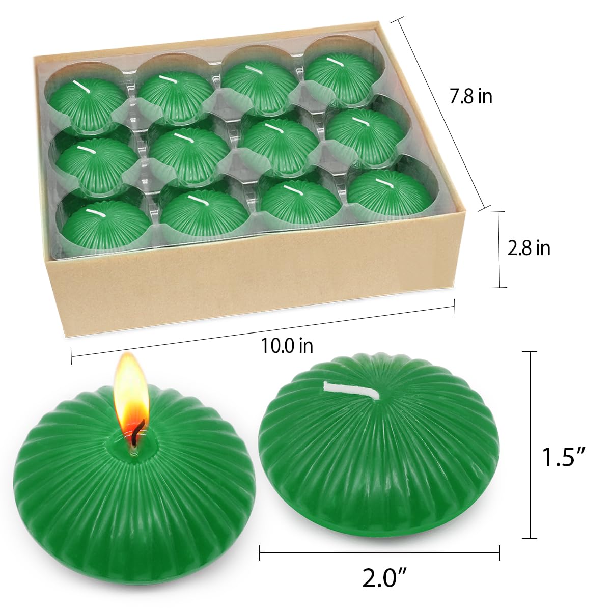 Green Floating Candles for Cylinder Vases, 24 Pack 2 Inches Water Tealight Candles for Centerpieces at Wedding Dinner Party Spa Treatments