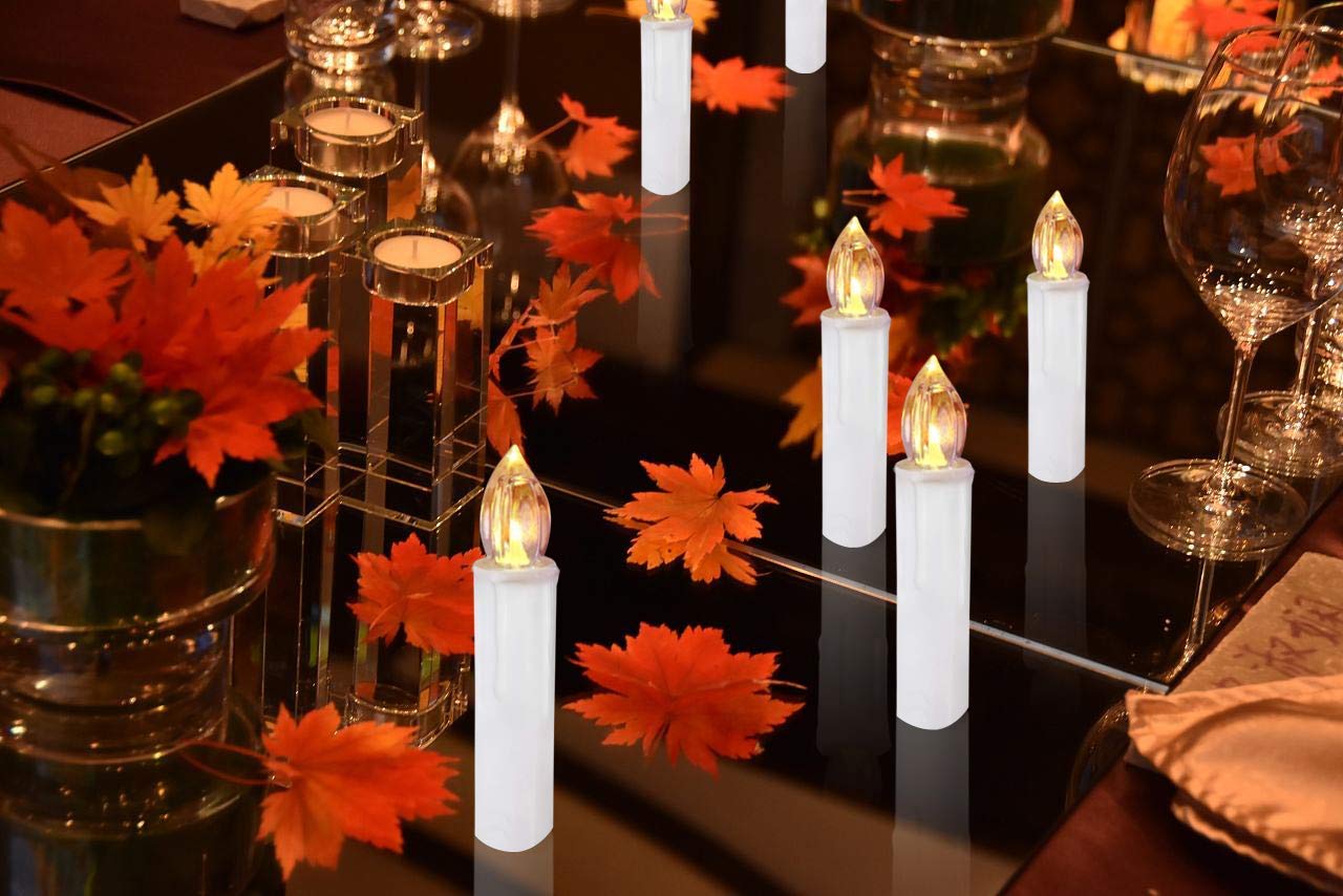 Houdlee LED Flameless Taper Candles with Remote Control and Removable Clips,Flickering 4 Inches Birthday Candles,Set of 10 Warm White Candle for Christmas, Chandelier, Mini Wedding Taper Candles
