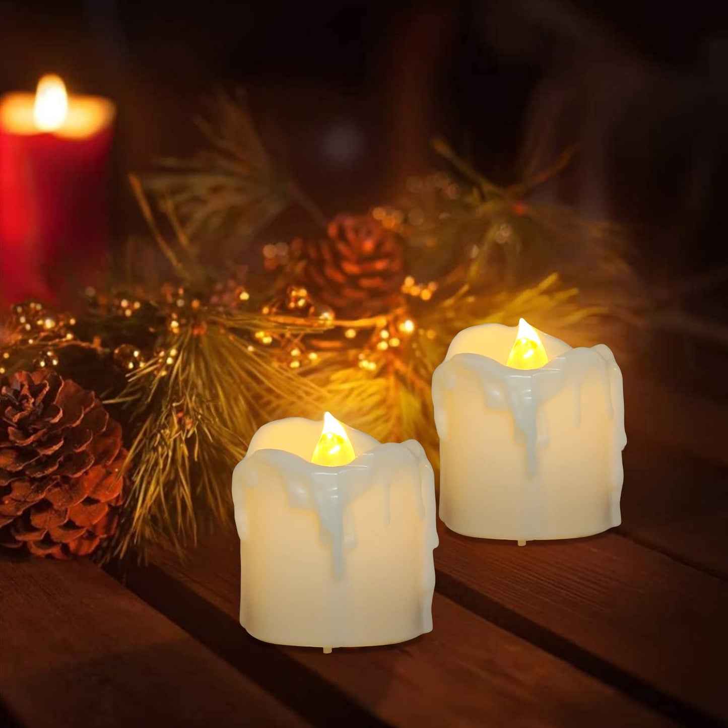 PChero 1.57" x 1.69" Battery Operated Tea Lights with Timer, 12pcs Warm White LED Timed Flameless Candles Flickering, 6Hours On Per 24Hours Cycle, Ideal for Thanksgiving Christmas Wedding Home Decor