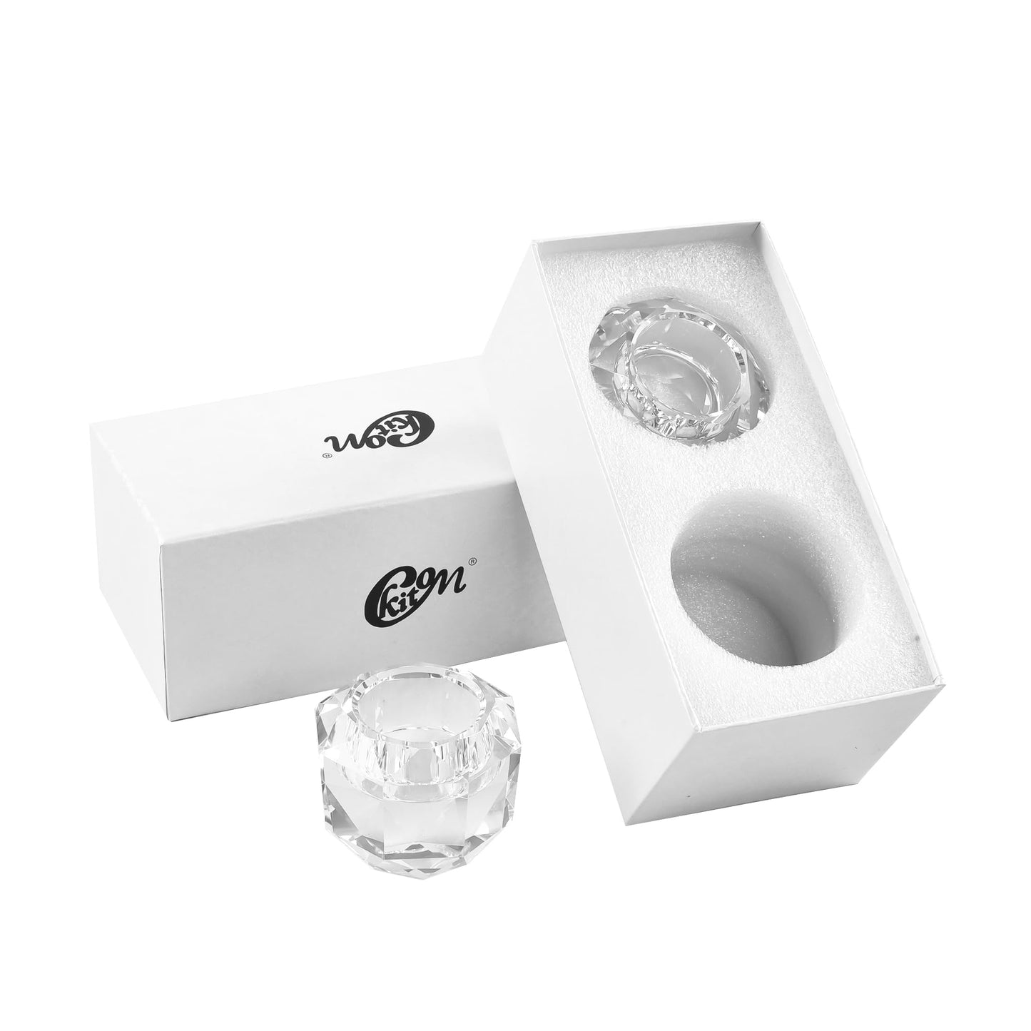 Kitcom Crystal Tealight Candle Holders Pack of 2 for Party Dinner Table Home Decor Hand Cut W2.7'' X H2.3'', Comes with Gift Box