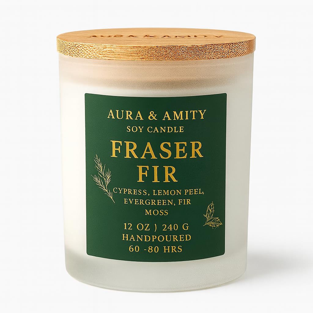 Aura & Amity Holiday Candle Collection – 12 oz Soy Candles (Large, Fraser Fir)