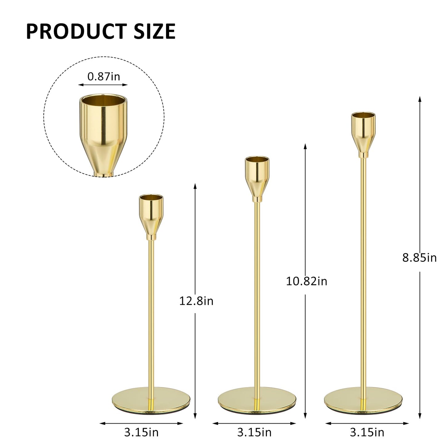 Gold Taper Candle Holders, Candlestick Holders, Candle Holders with 3 in 1 Candle Accessory Set, Metal Candle Stand for Mantle Table Centerpiece, Weddings, Dining, Housewarming(Set of 6)