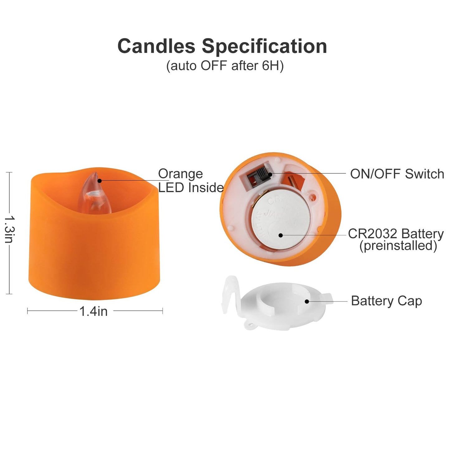 Windshell Orange Tealight Candles with Auto 6H Timer (No Remote), Battery Operated LED Flameless Tea Lights, for Halloween Thanksgiving Party, 12 Pack