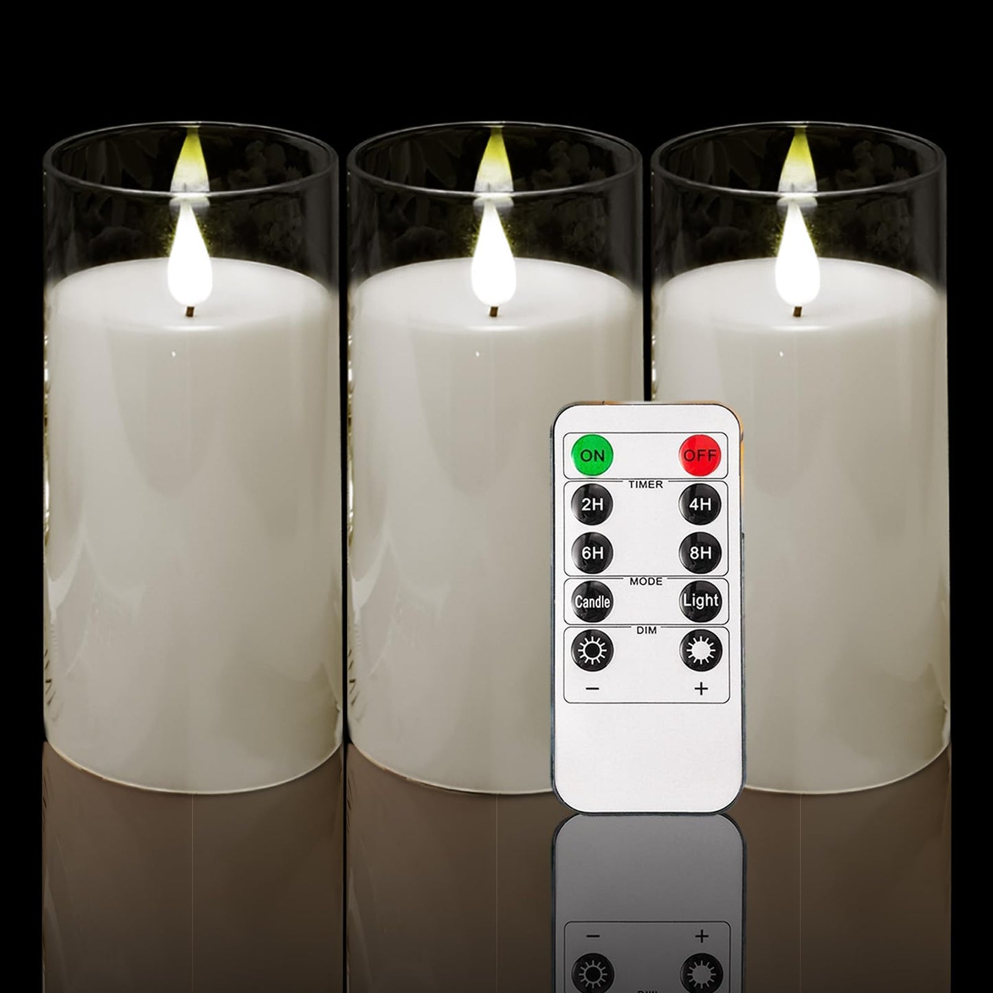 NICEME Flickering Flameless Candles with Remote Control Timer Unbreakable Acrylic Battery Operated LED Candles with Flickering Flame 3D Wick for Romantic Ambience Home Decor Set of 3, D3” xH6”